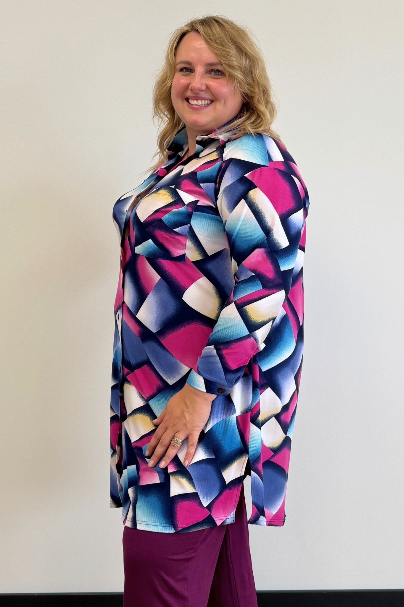 PRE-ORDER | Blouse Tonny | A-lijn | Lange mouw | Crystal Mosaic | Kimo stof | 105cm