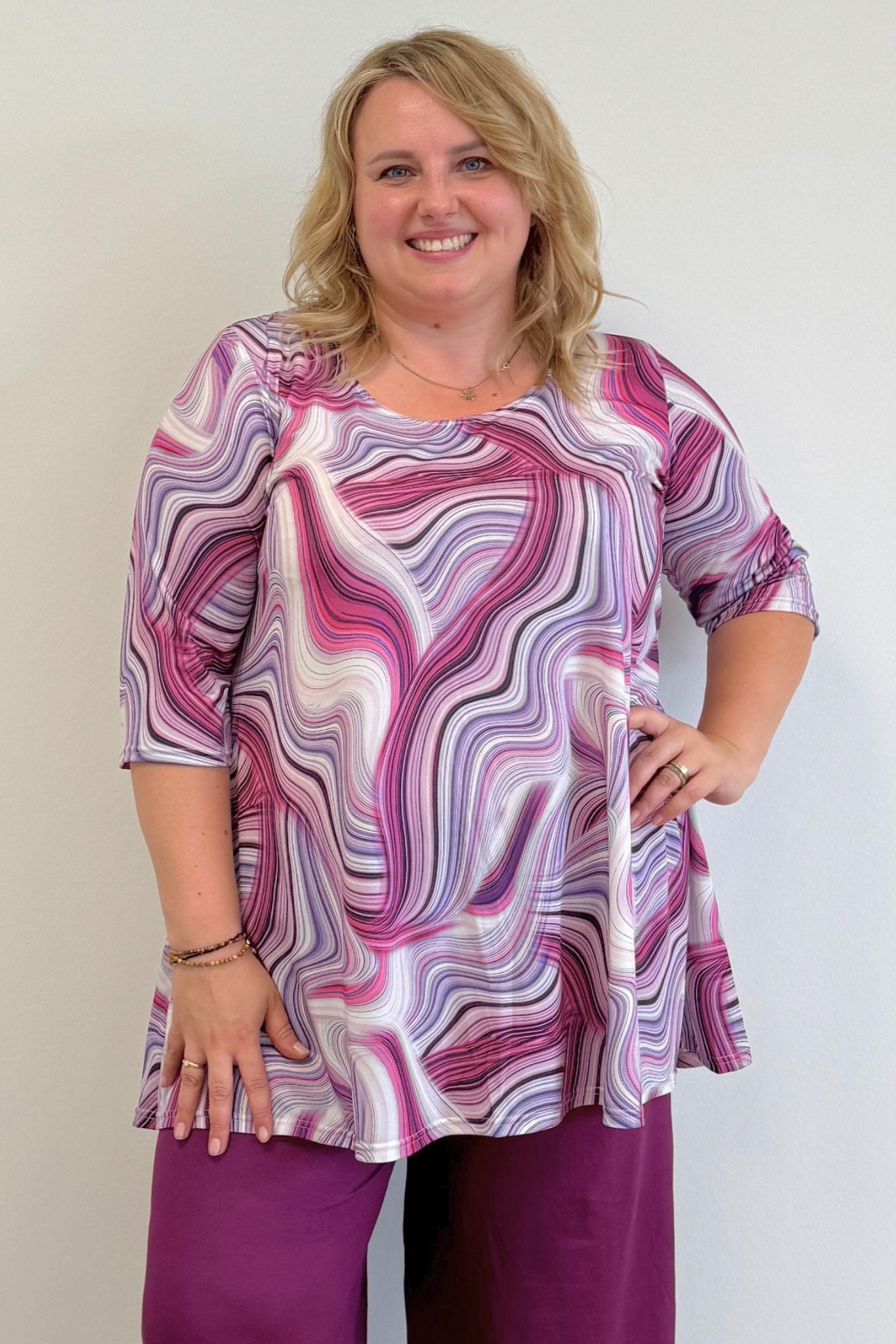 Top Durkje 86cm | Berry Swirl | 3/4 mouw | Venezia Travelstof