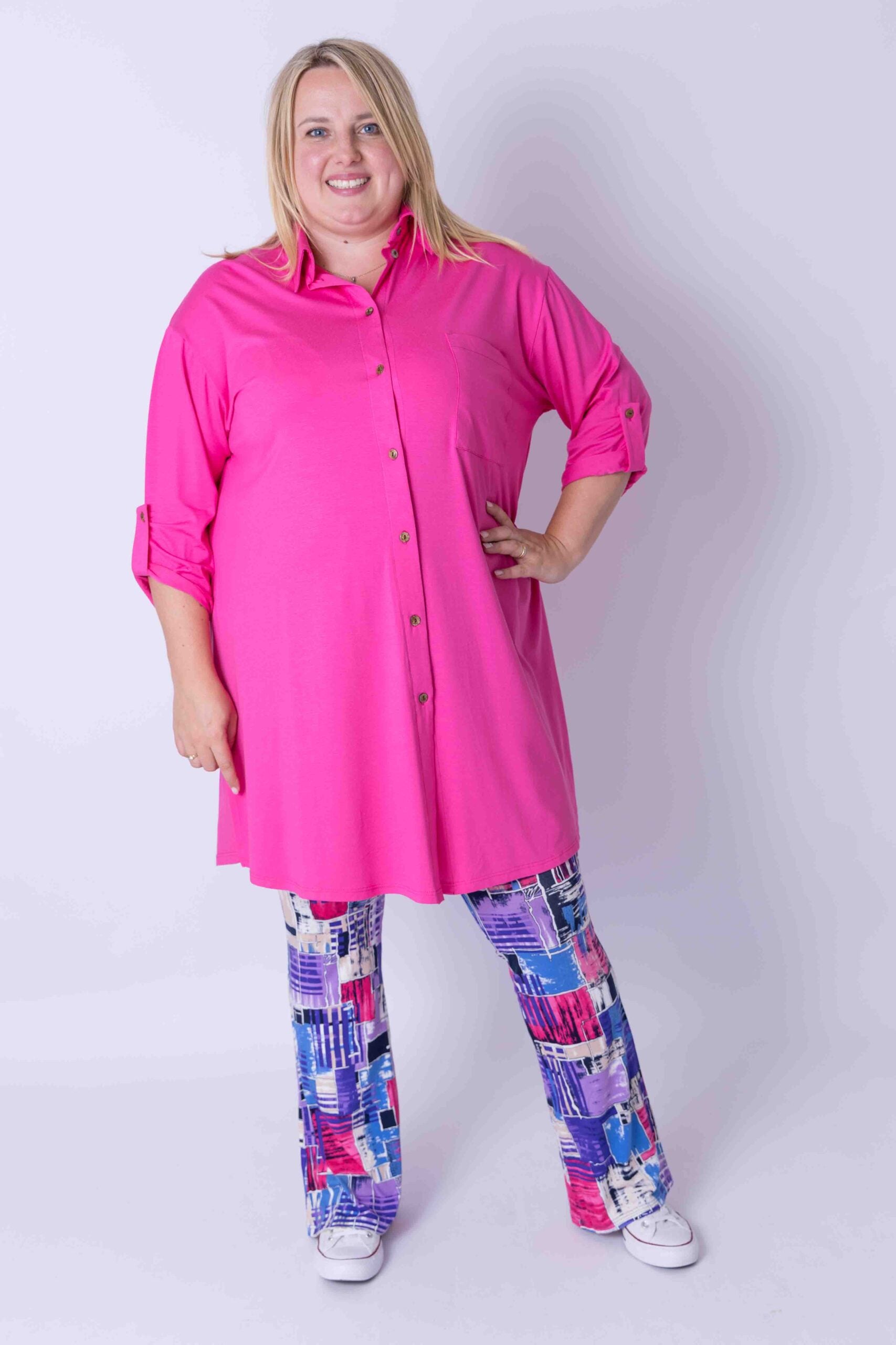 Flared legging blokjes viscose binnenbeenlengte ca 80 cm