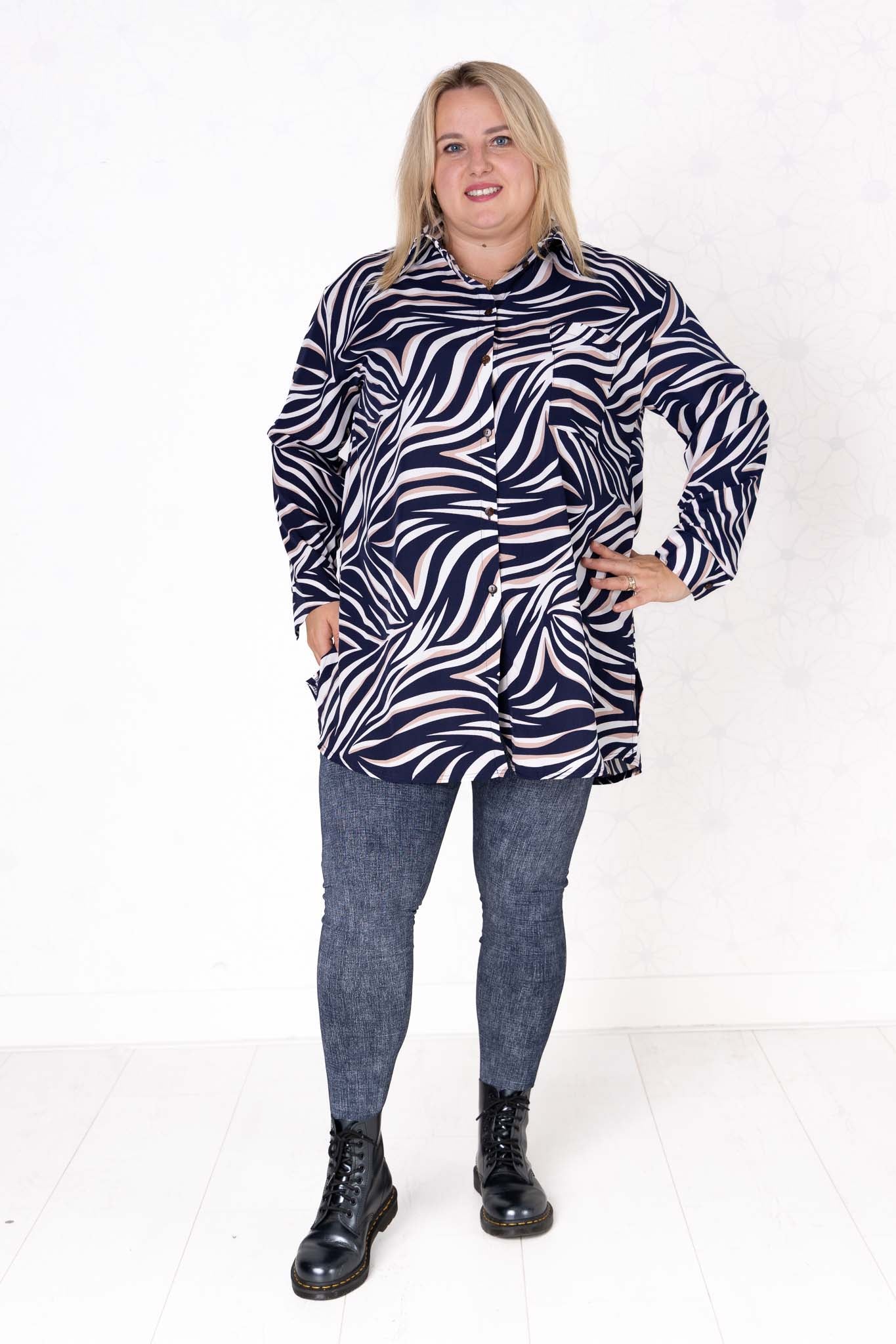 Blouse Tonny | Silky | 90cm | A-lijn | zebra taupe