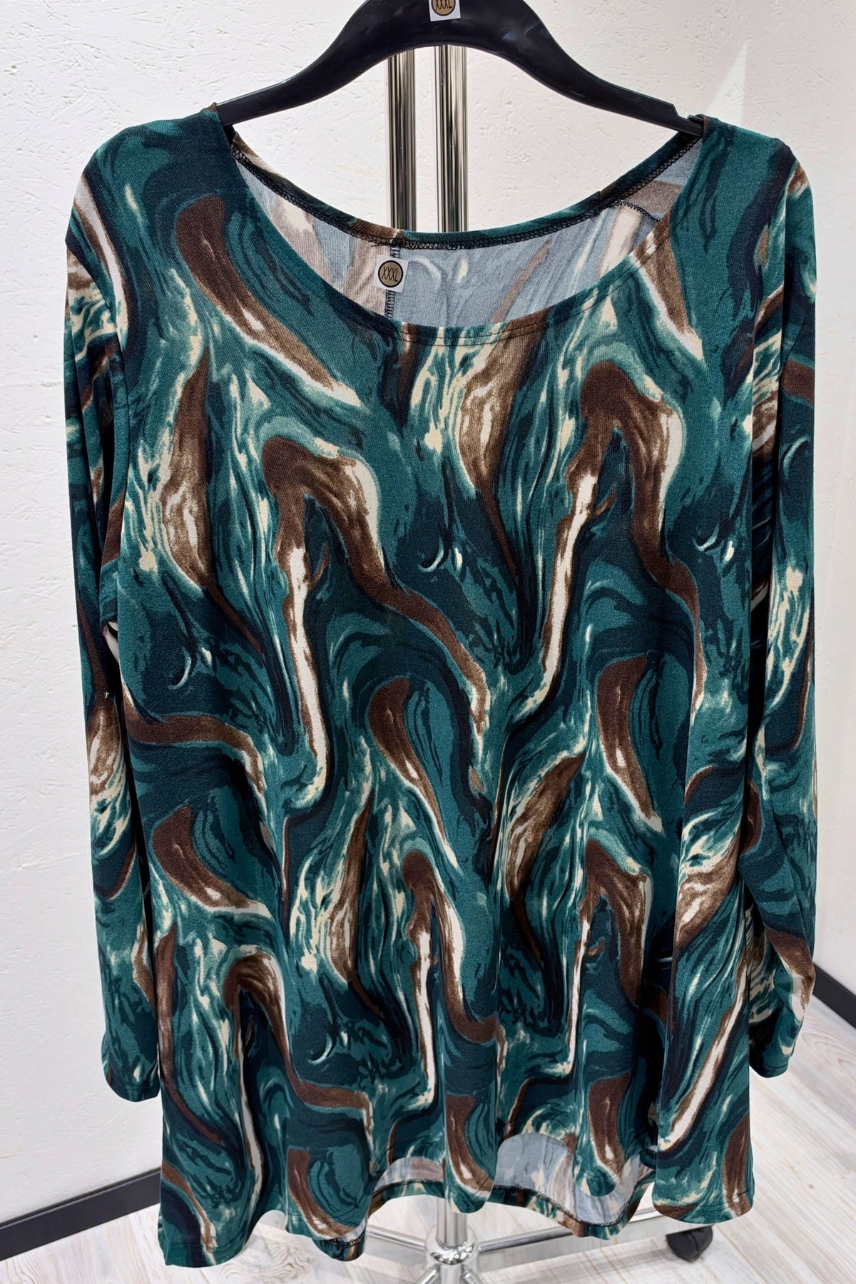 Wijd A-lijn Shirt Durkje | Petrol Flow | Soft Knit | Lange mouw | Ronde hals | 86cm