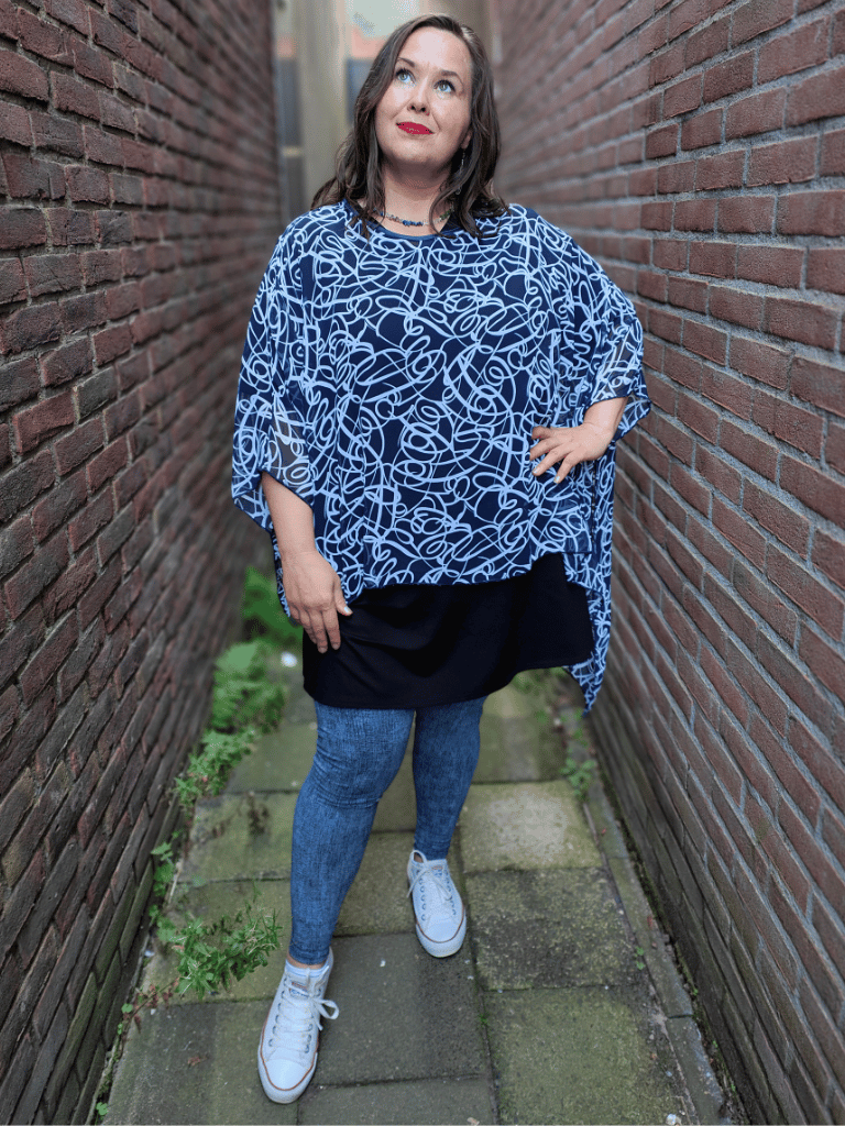 Poncho stijl asymmetrisch chiffon one size 42-56