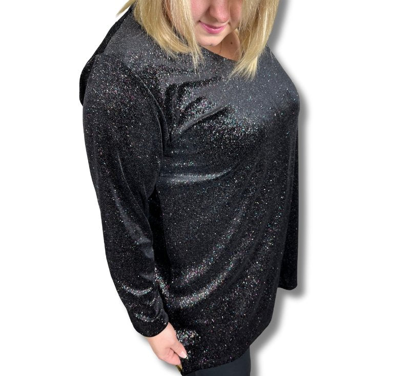 Erna zwarte glitter lange mouwen - laatste in maat 58/60