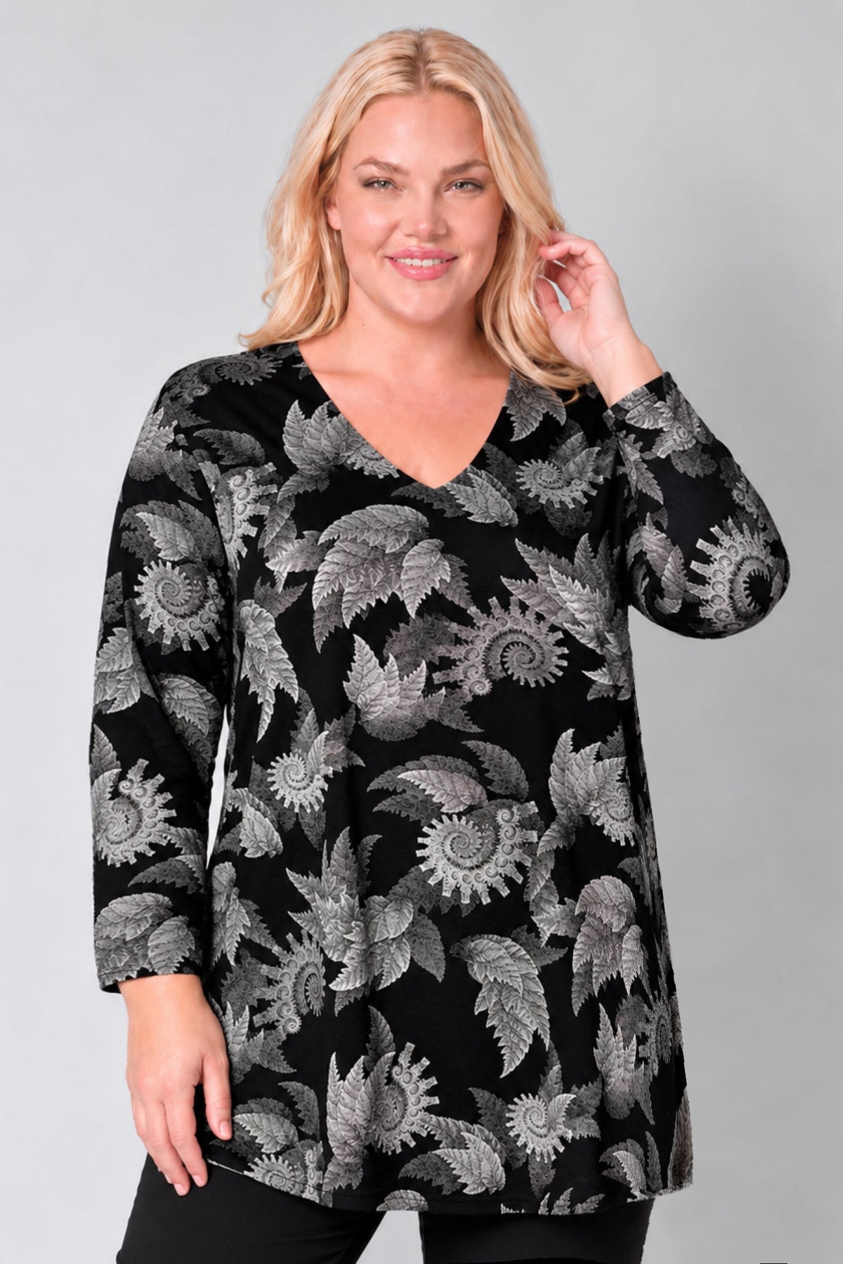 Longshirt Erna | Silver Fern | met Viscose | Recht model | V-hals | 90 cm