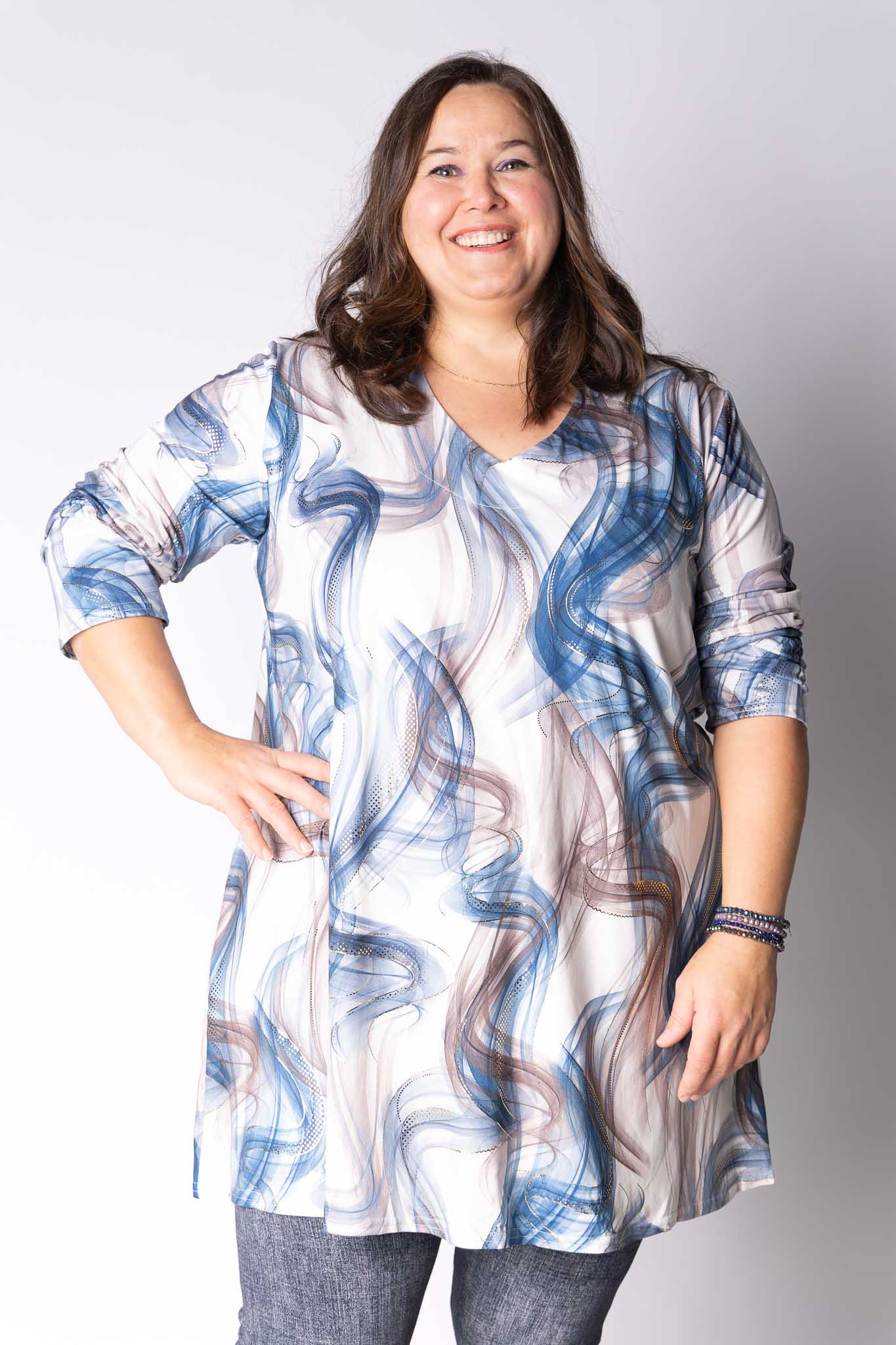 Top Vera | Blauwe Bries | Kimo | A-lijn | Lange mouw | 90cm