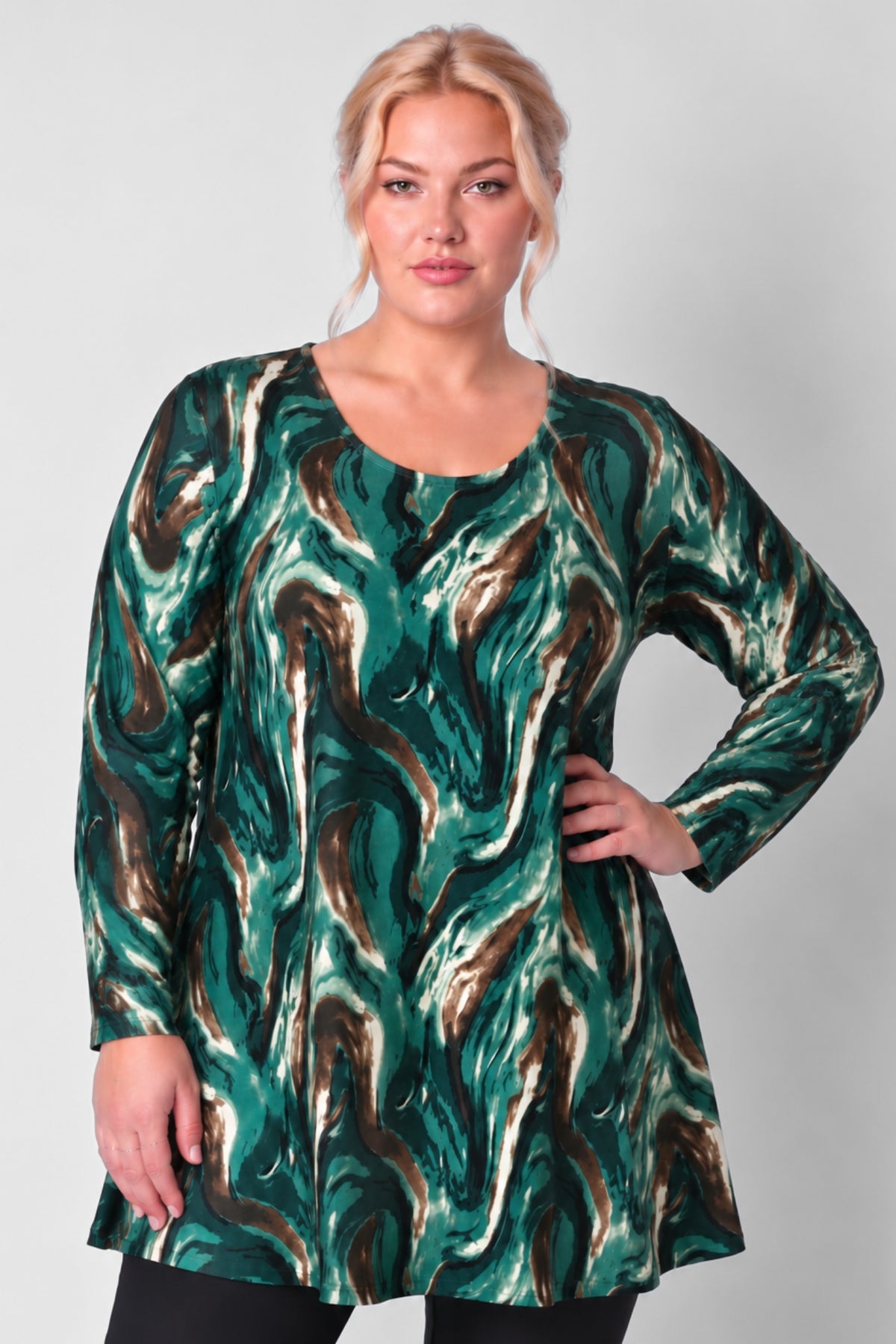 Wijd A-lijn Shirt Durkje | Green Forest | Soft Knit | Lange mouw | Ronde hals | 86cm
