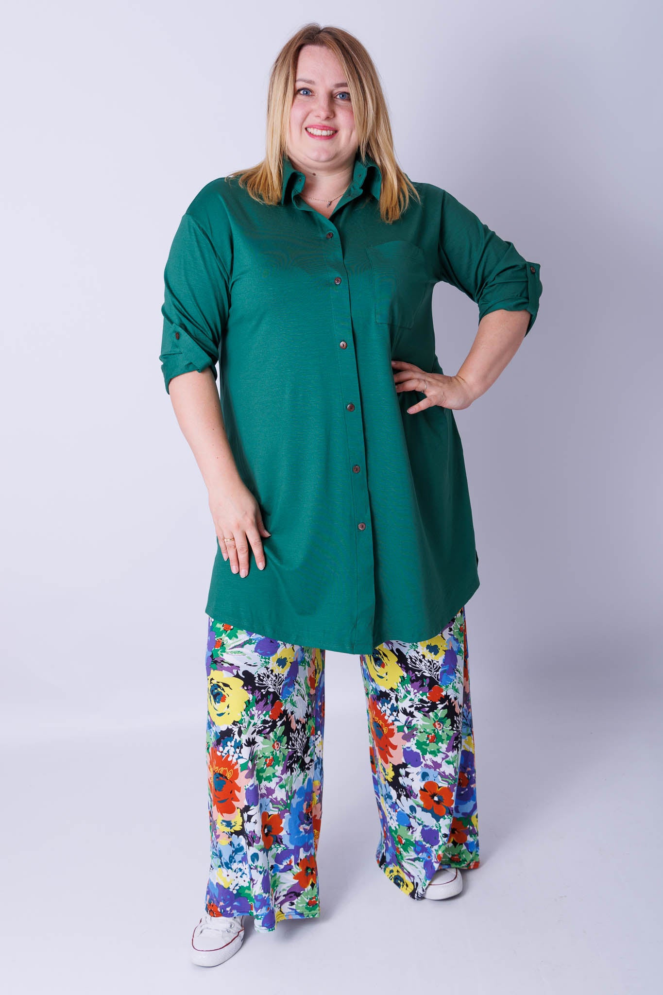Wijde broek Judith zomerse weide viscose