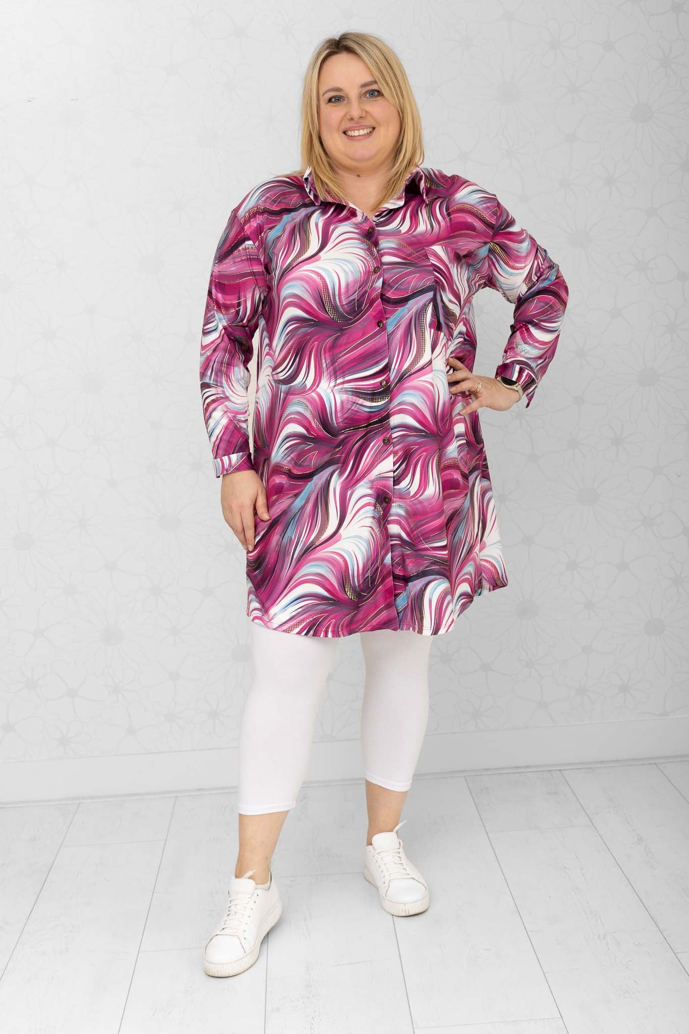 Blouse Tonny goud fuchsia A-lijn kimo