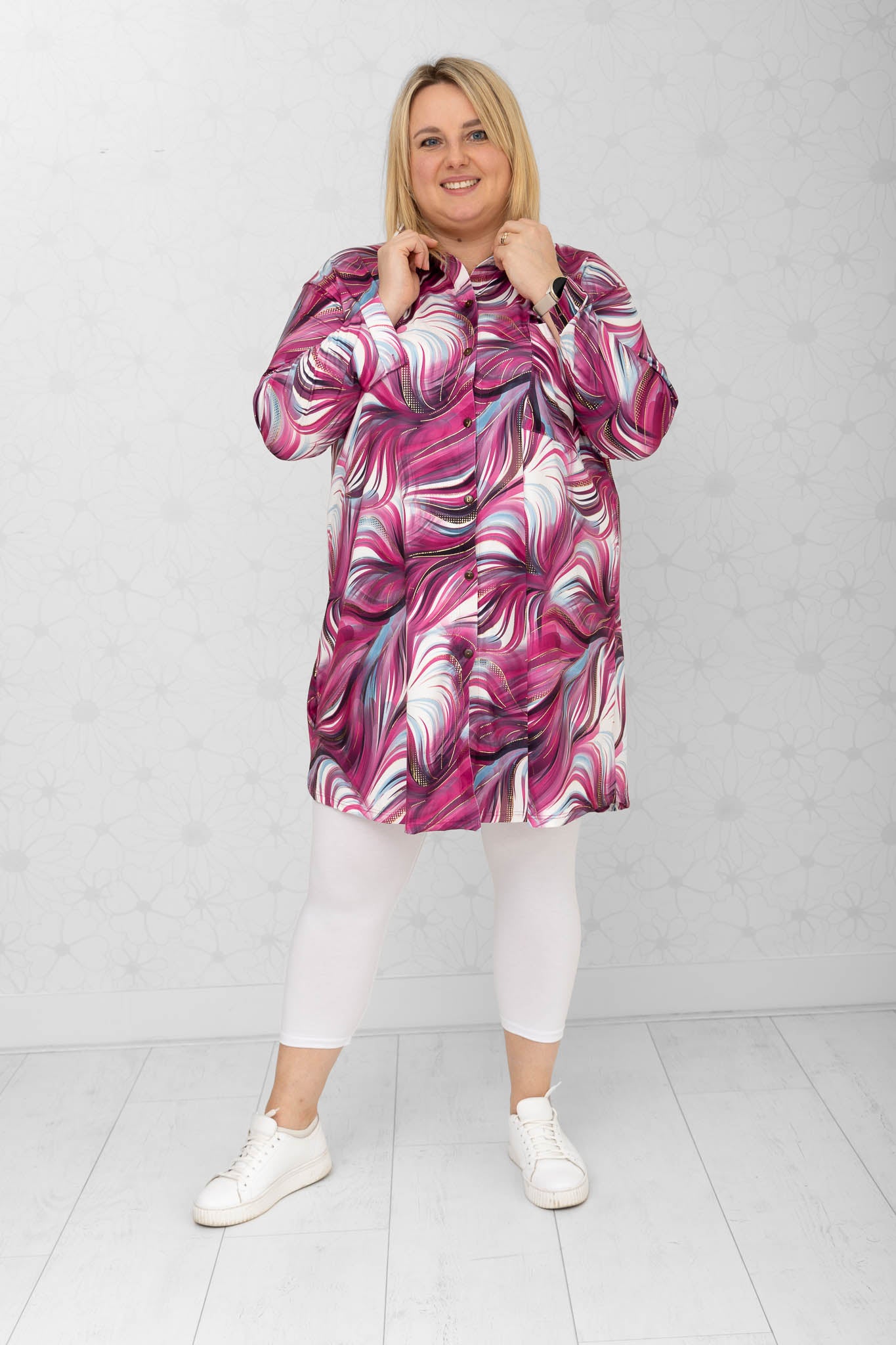 Blouse Tonny goud fuchsia A-lijn kimo