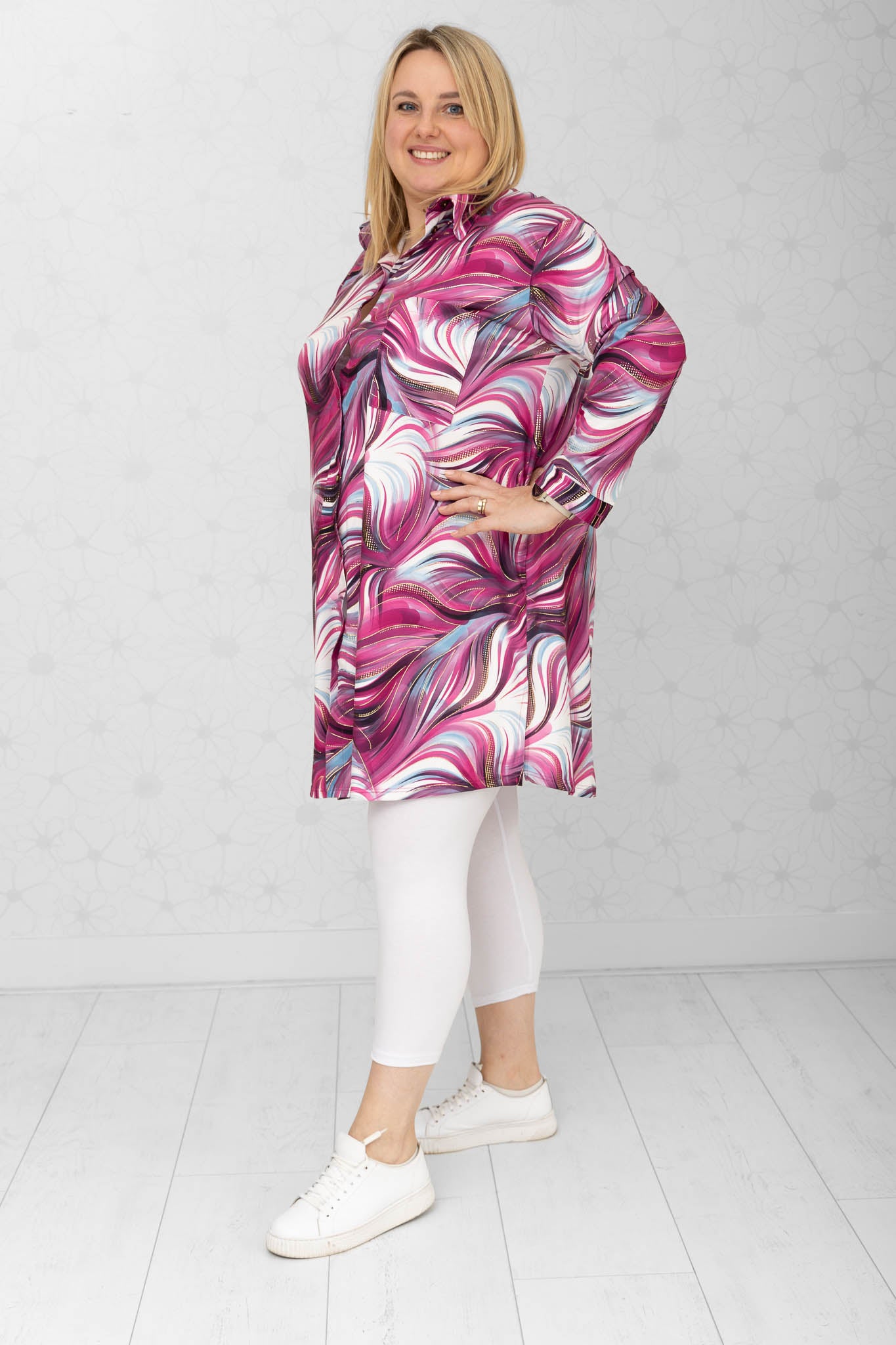 Blouse Tonny goud fuchsia A-lijn kimo
