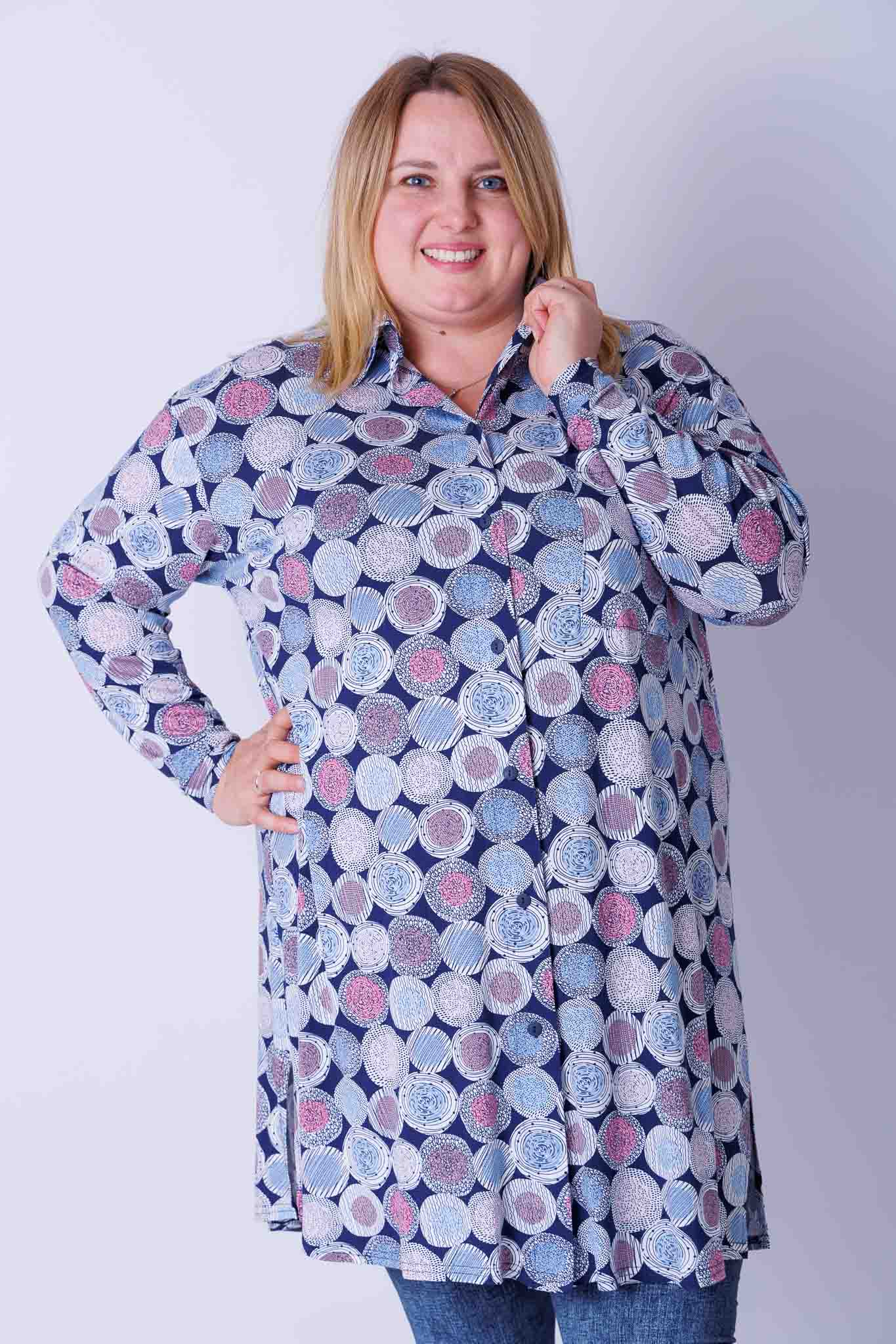 Lange A-lijn blouse Tonny abstract orbit viscose 105 cm