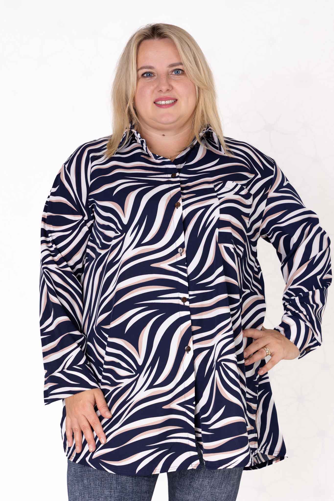 Blouse Tonny | Silky | 90cm | A-lijn | zebra taupe