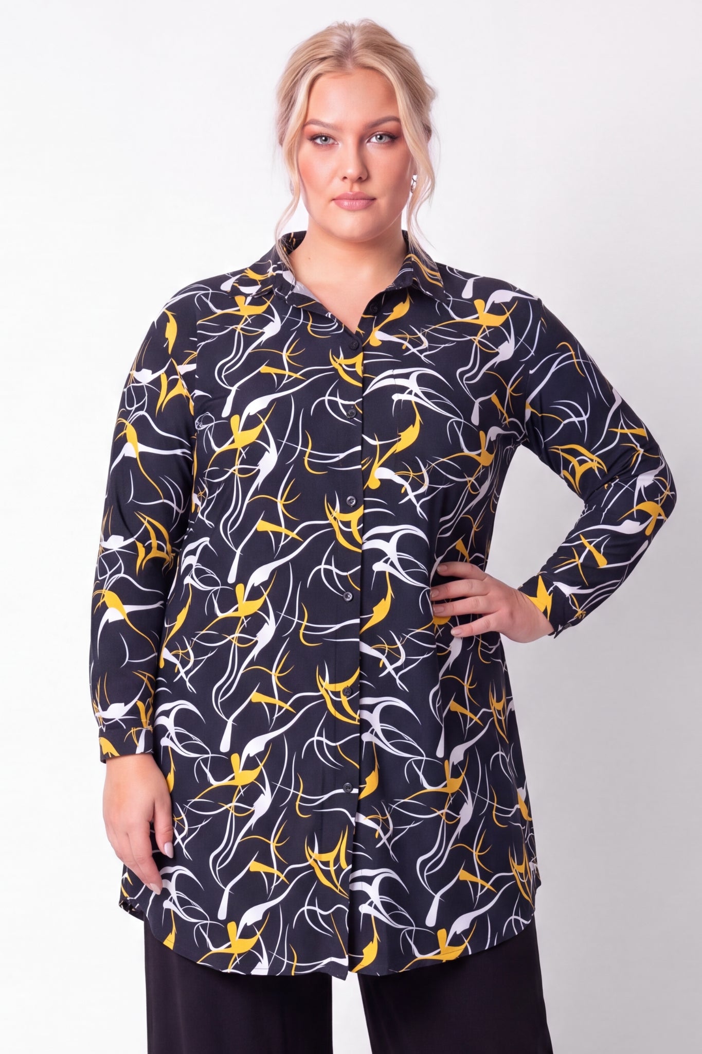 Blouse Tonny | A-lijn | Lange mouw | Golden Breeze | Kimo stof | 105cm