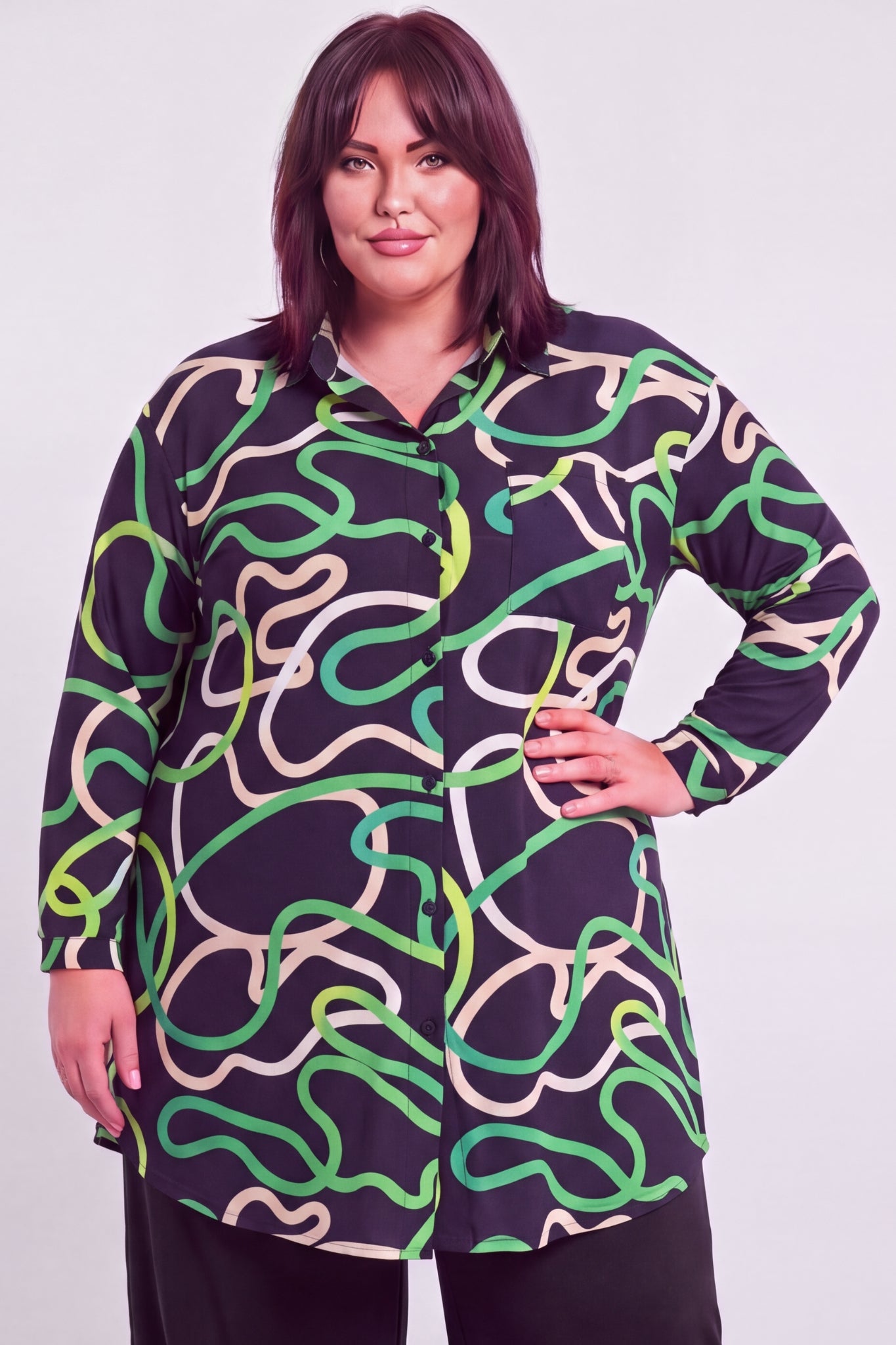 Blouse Tonny | A-lijn | Lange mouw | Fresh Green | Kimo stof | 105cm