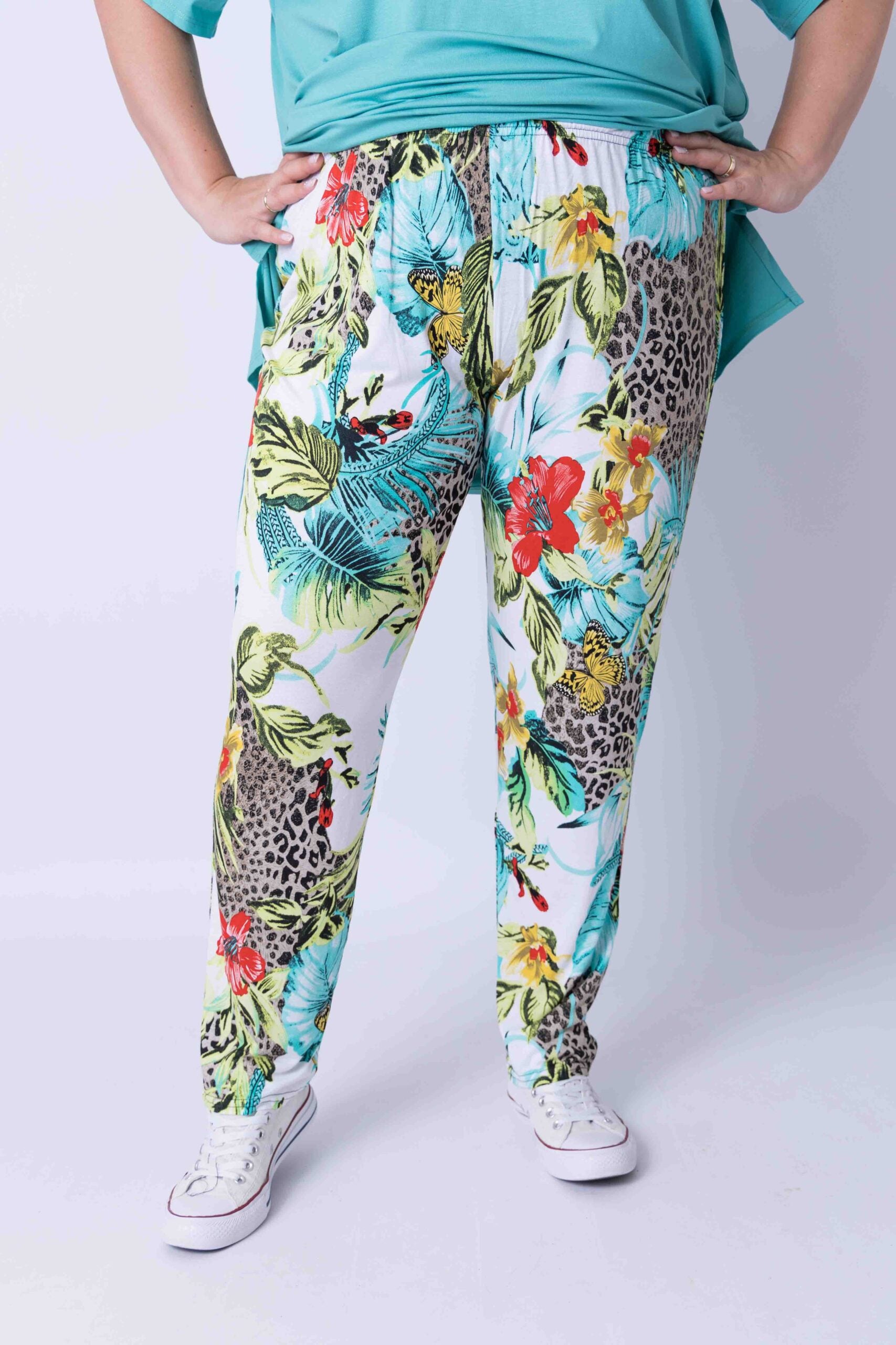 Broek comfy tropisch dieren print viscose