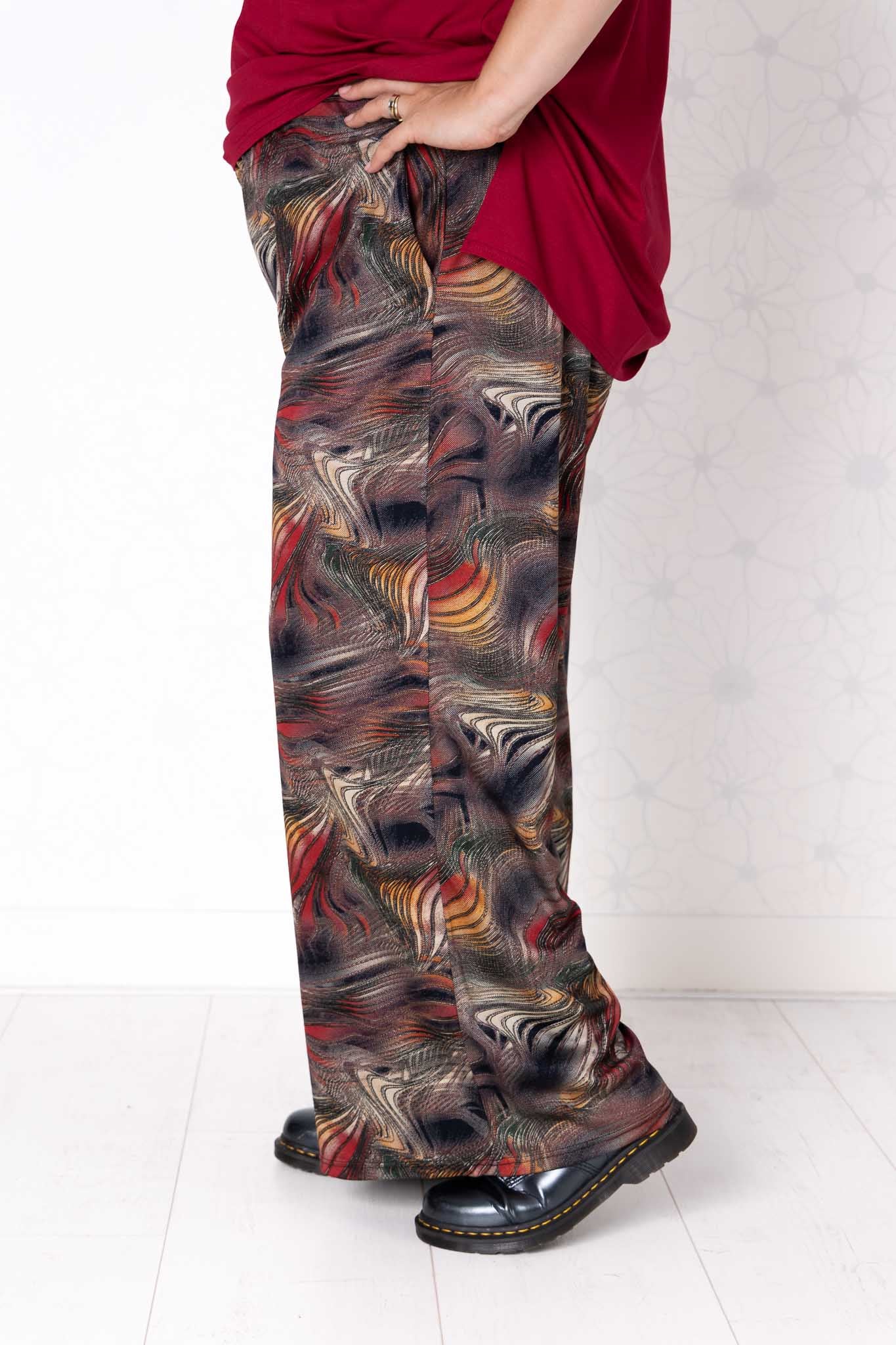 Wijde Broek Suzette | Golven Bruin Rood | Modal