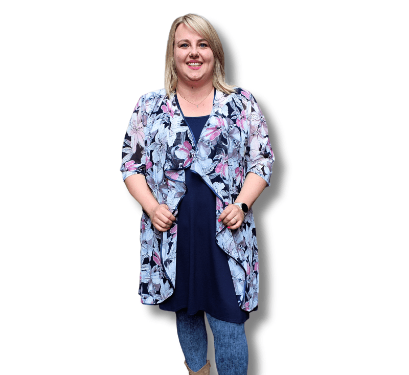 Chiffon vest met print maten 44-58