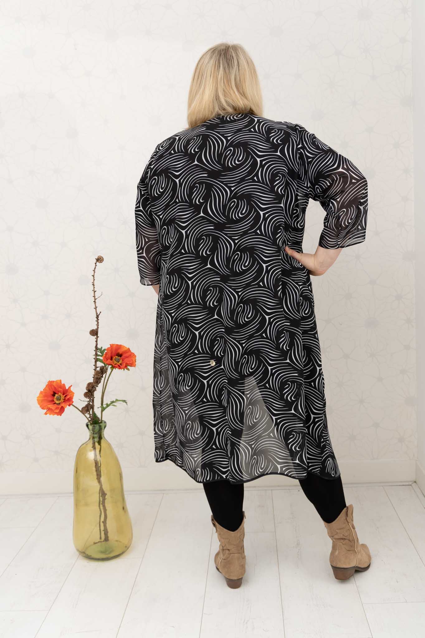 Chiffon vest Ivonne zwart wit ca 120 cm