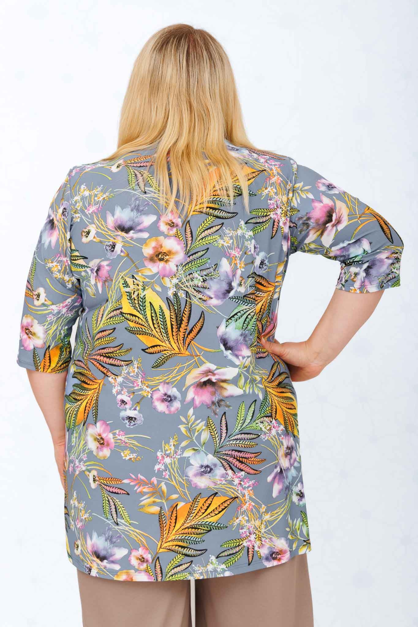 Top Erna – Bloemen op Grijs-Blauw | ITY Travelstof | ca. 90 cm