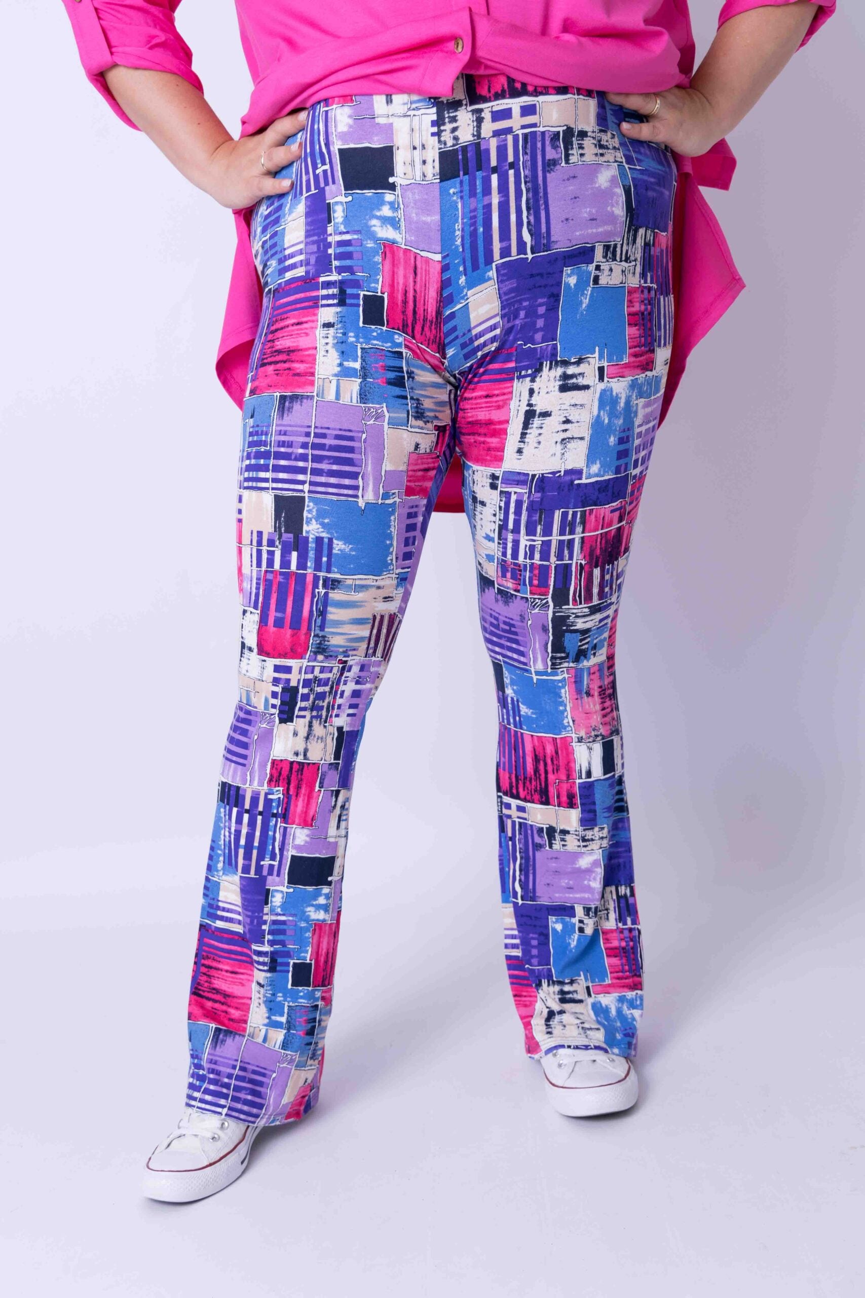 Flared legging blokjes viscose binnenbeenlengte ca 80 cm