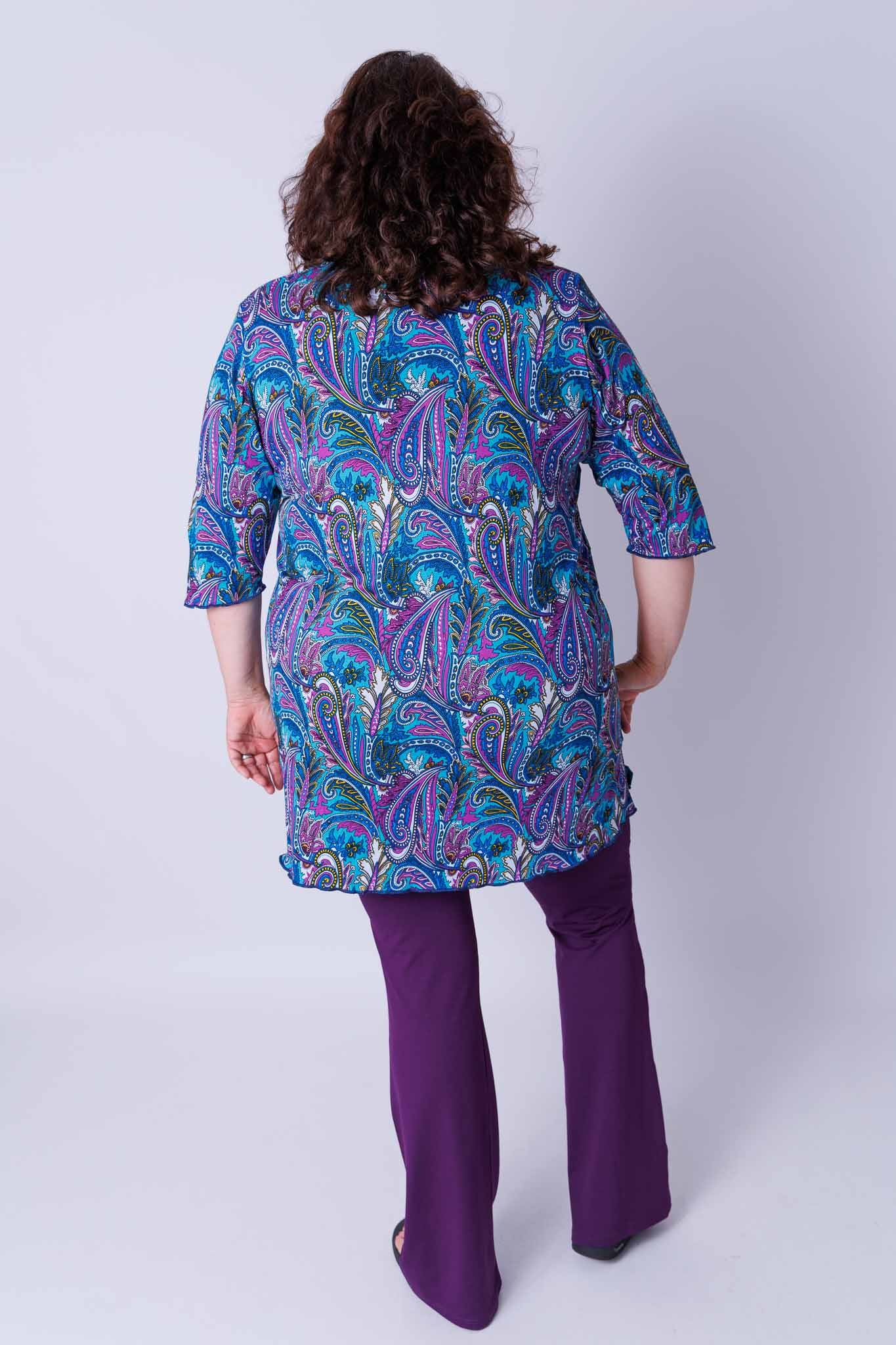 Top Erna paisley paars turquoise kobalt 90 cm viscose