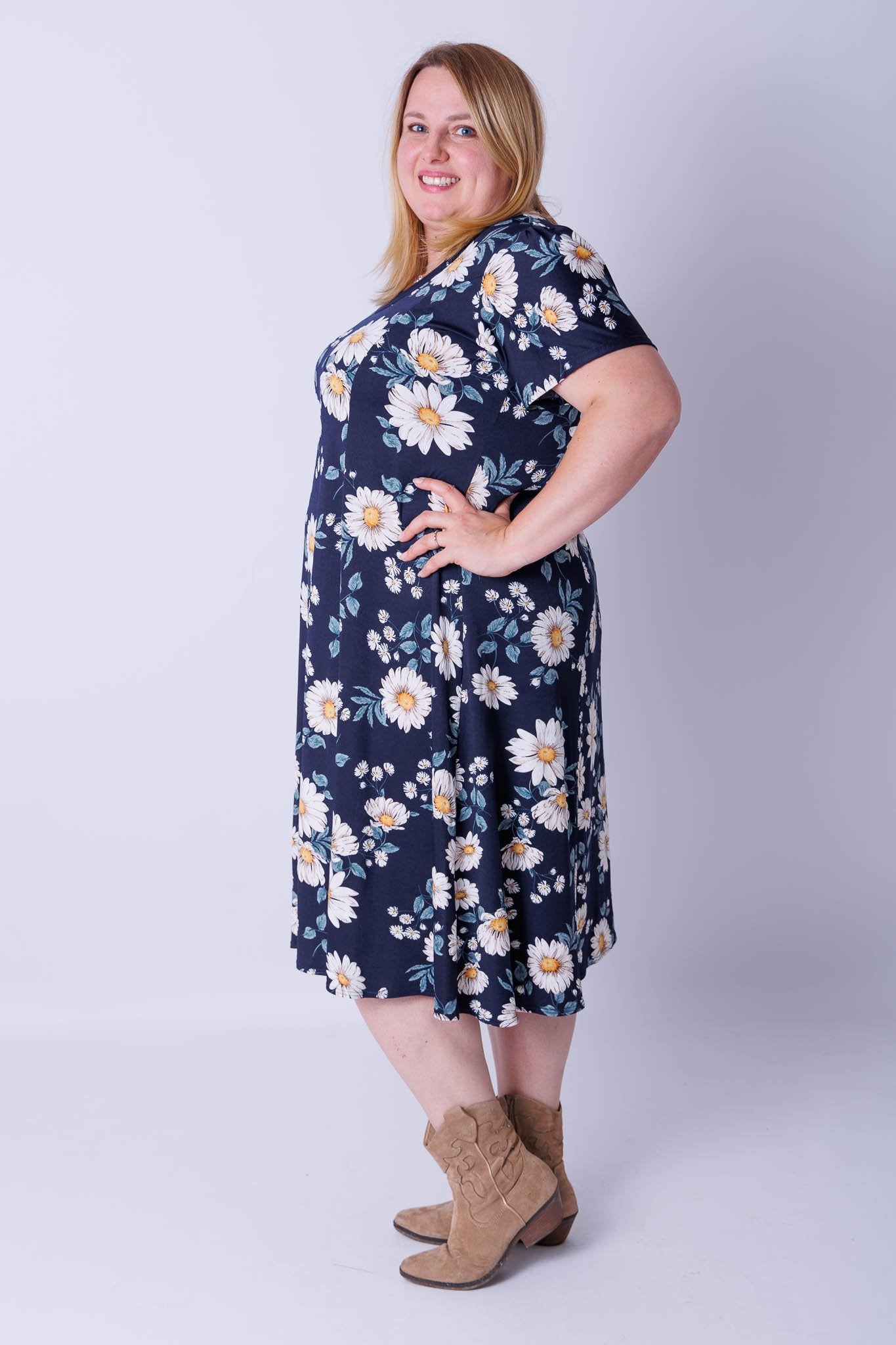 Jurk Bella madeliefje travel stof ca 115 cm