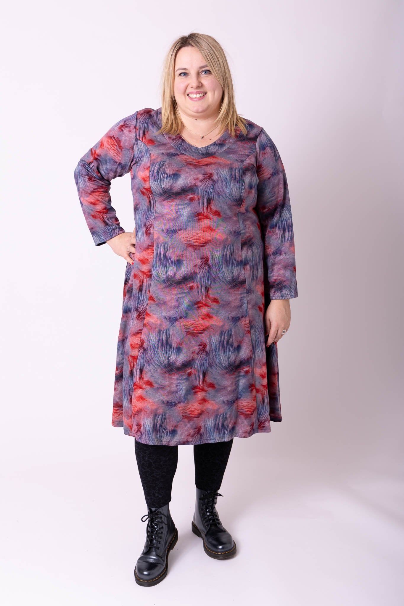 Jurk Bella prinsessen-lijn paars en olijfgroen 115 cm Modal maten 46-52