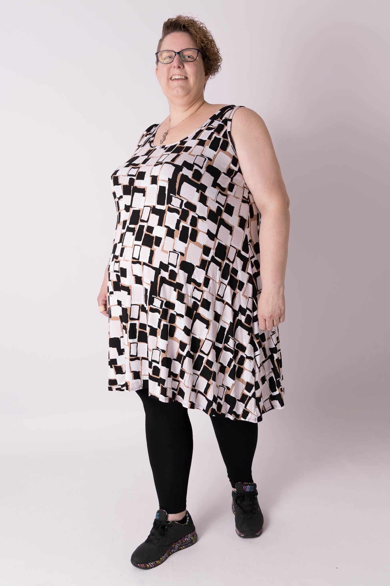 Jurk Gwen A-lijn abstracte labyrint 105 cm viscose