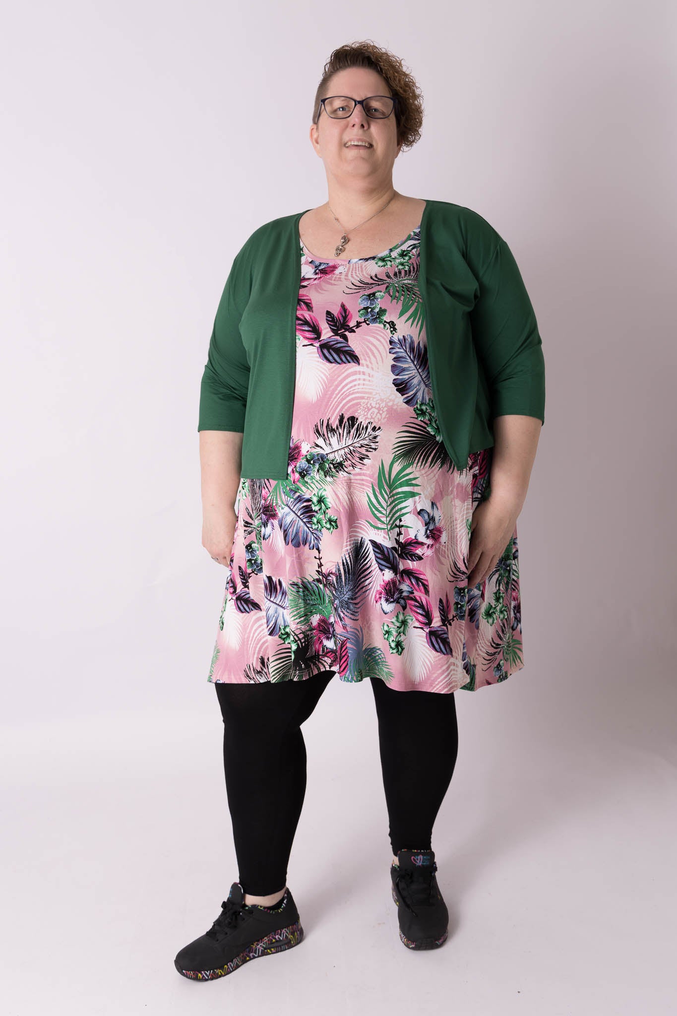 Jurk Gwen A-lijn roze tropisch 105 cm viscose