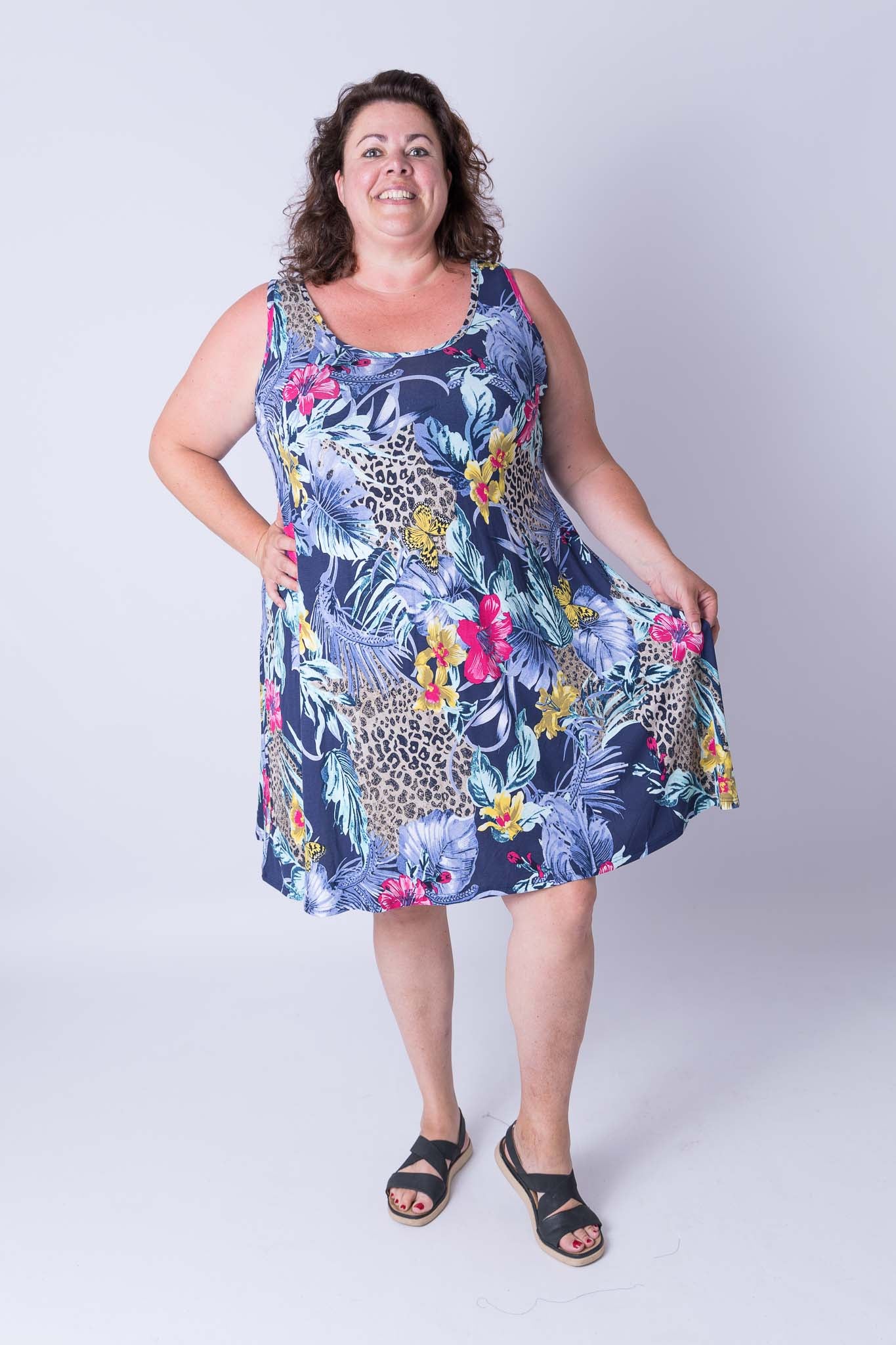 Jurk Gwen A-lijn jungle dierenprint 105 cm viscose