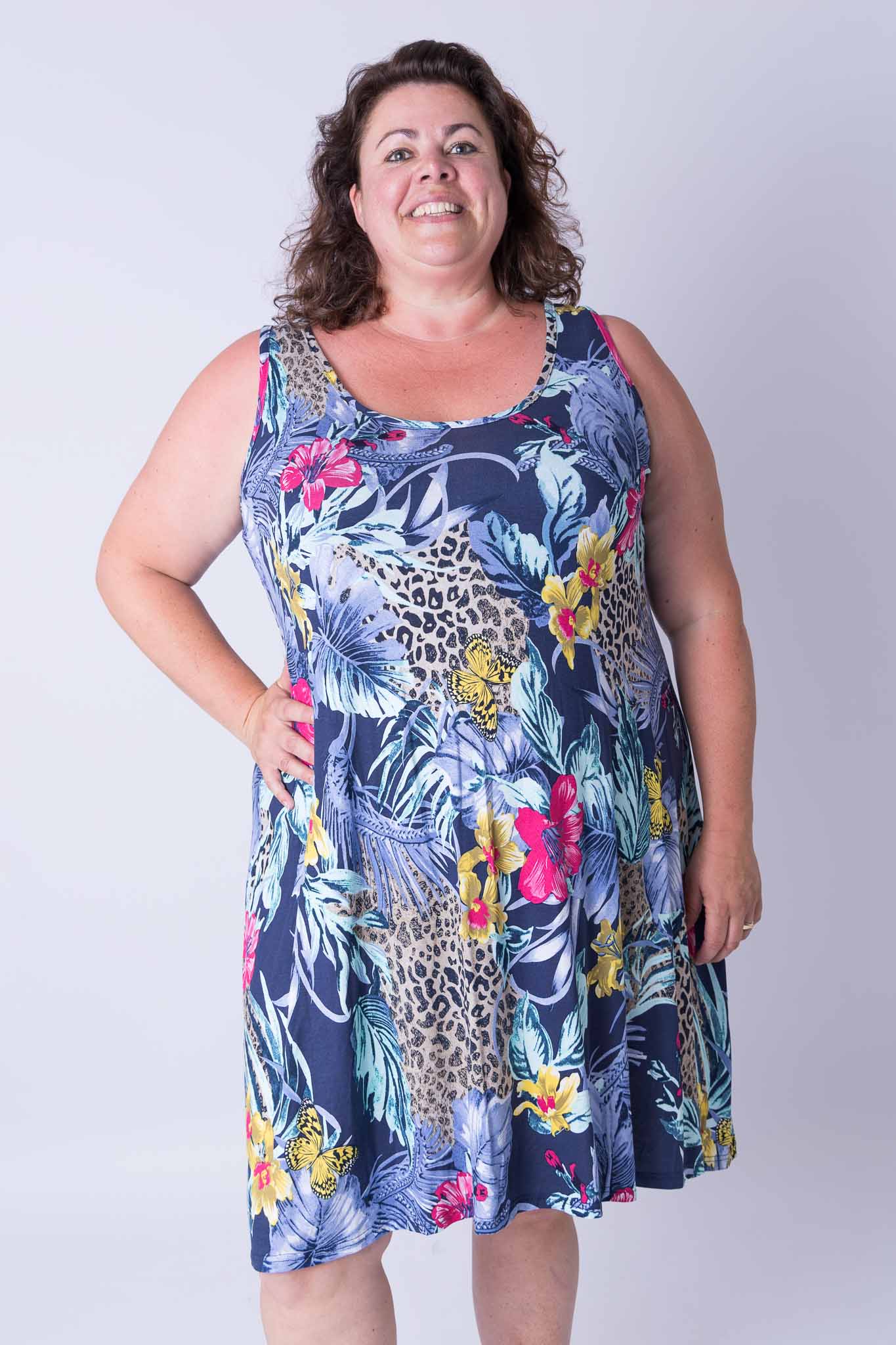 Jurk Gwen A-lijn jungle dierenprint 105 cm viscose