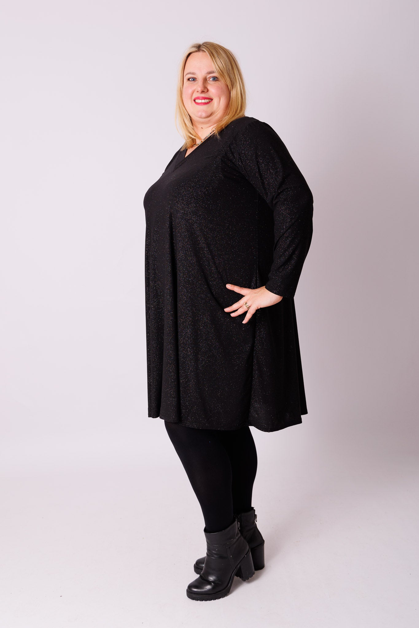 Jurk Linda A-lijn glitter travel stof 105 cm