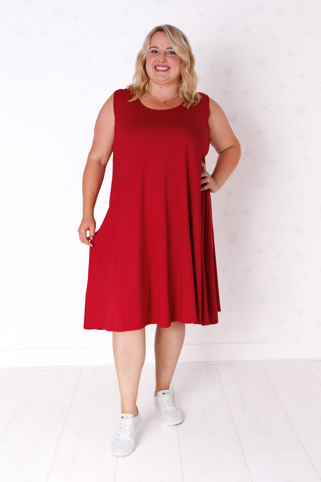 Jurk Linda mouwloos - wijde A-lijn - viscose - ca 115 cm