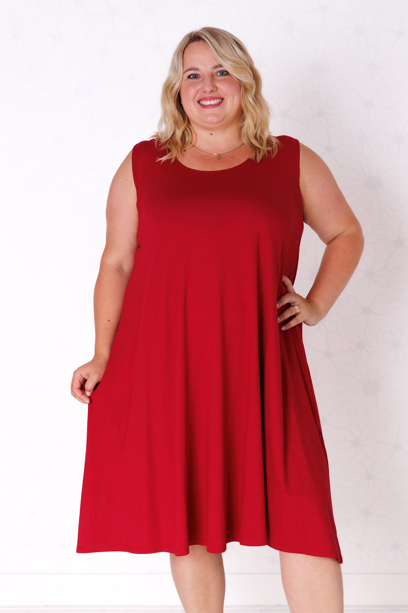 Jurk Linda mouwloos - wijde A-lijn - viscose - ca 115 cm