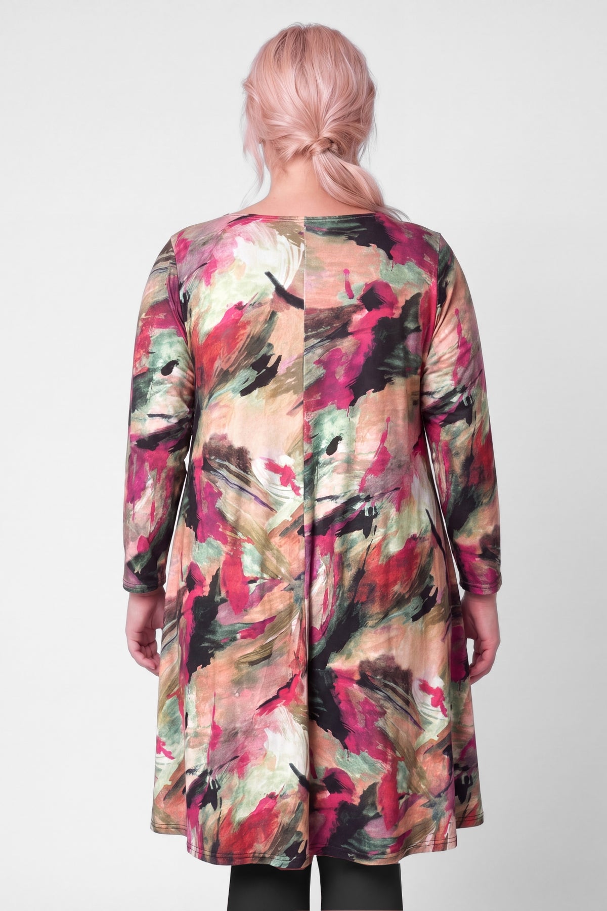 Jurk Ingrid | Tropical Watercolor | Soft Knit Ibiza | A-lijn | V-hals | 105 cm (kopie)