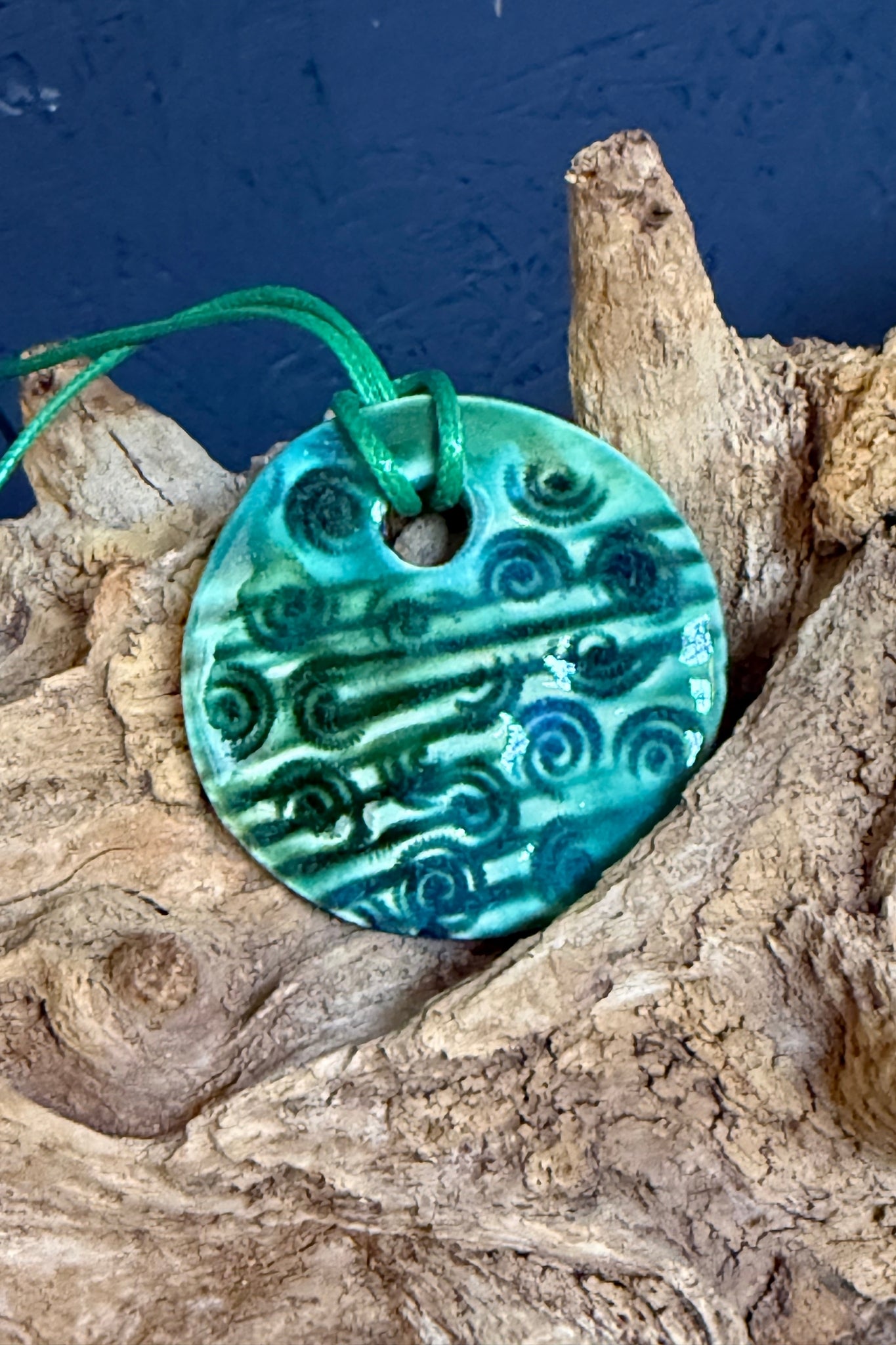 Ketting keramiek rond groen-turquoise