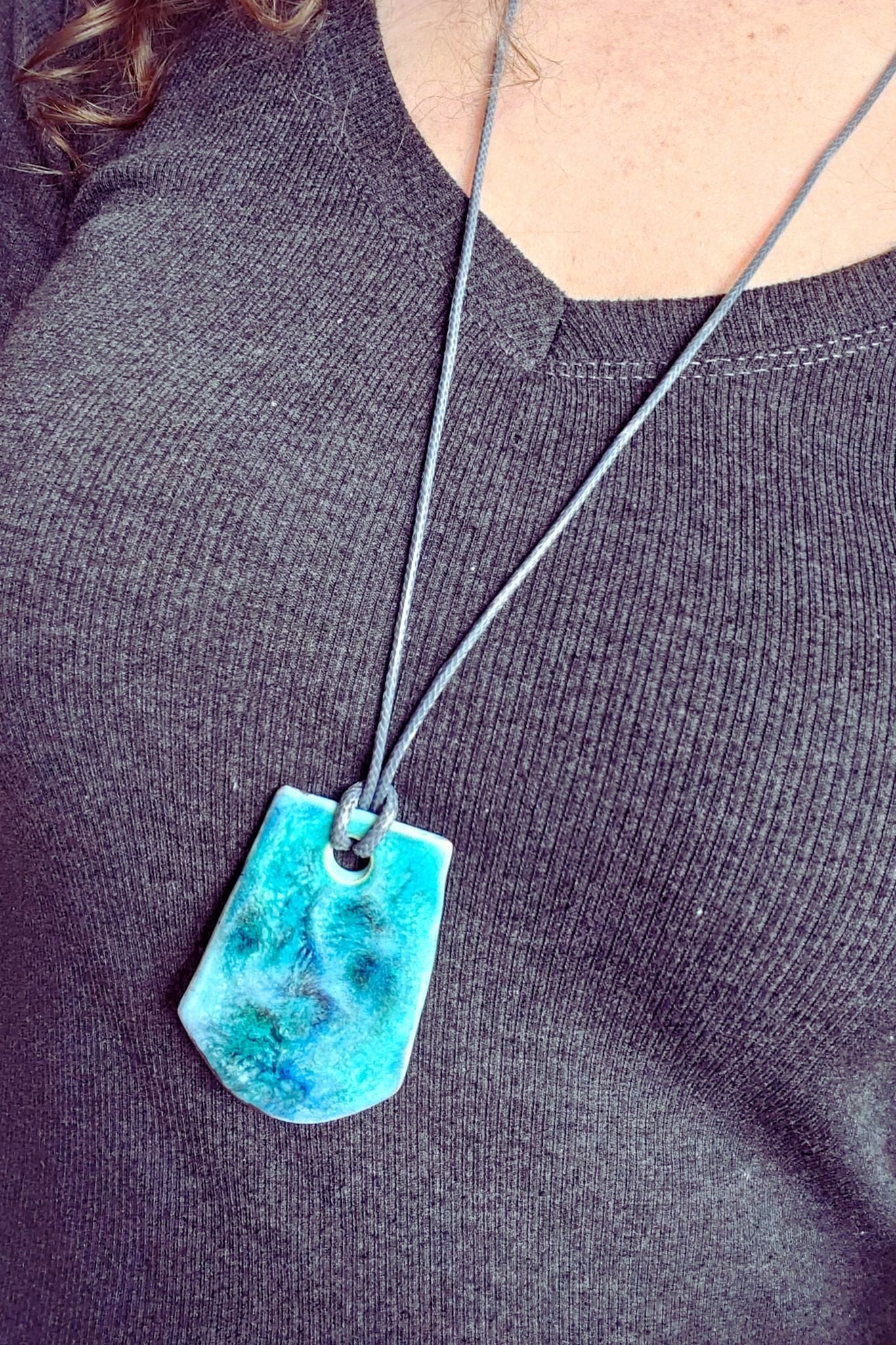 Ketting keramiek groot blauwe tinten