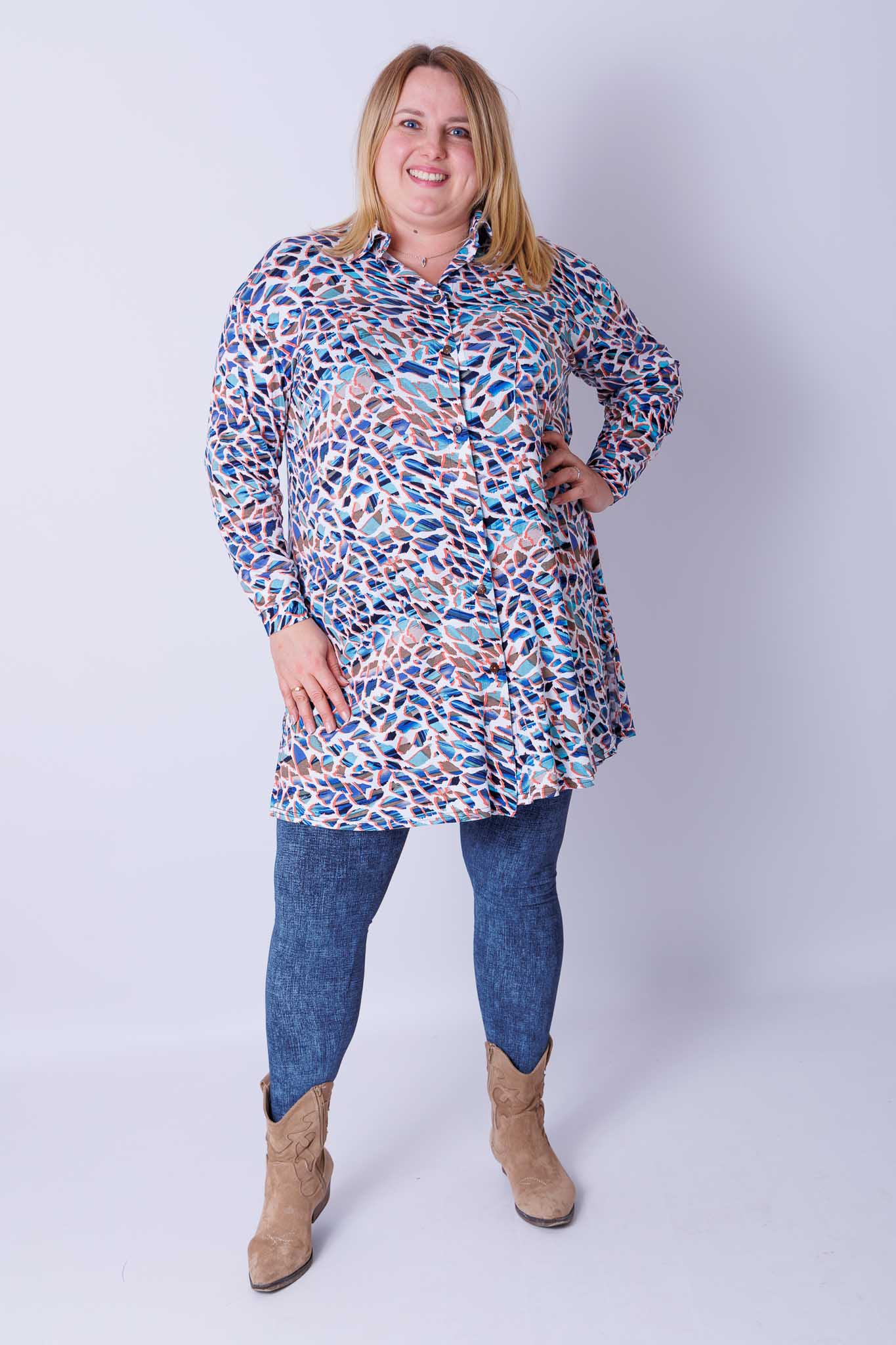 Lange A-lijn blouse Tonny mozaïek viscose 105 cm
