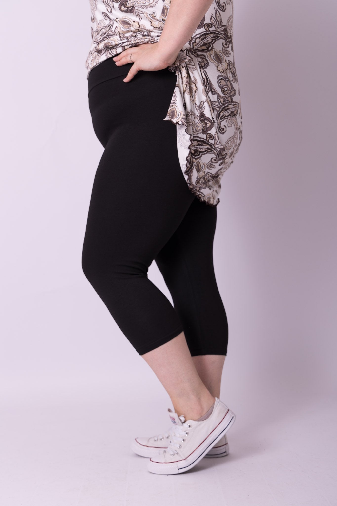 Legging DRIEKWART capri zwart brede tailleband katoen