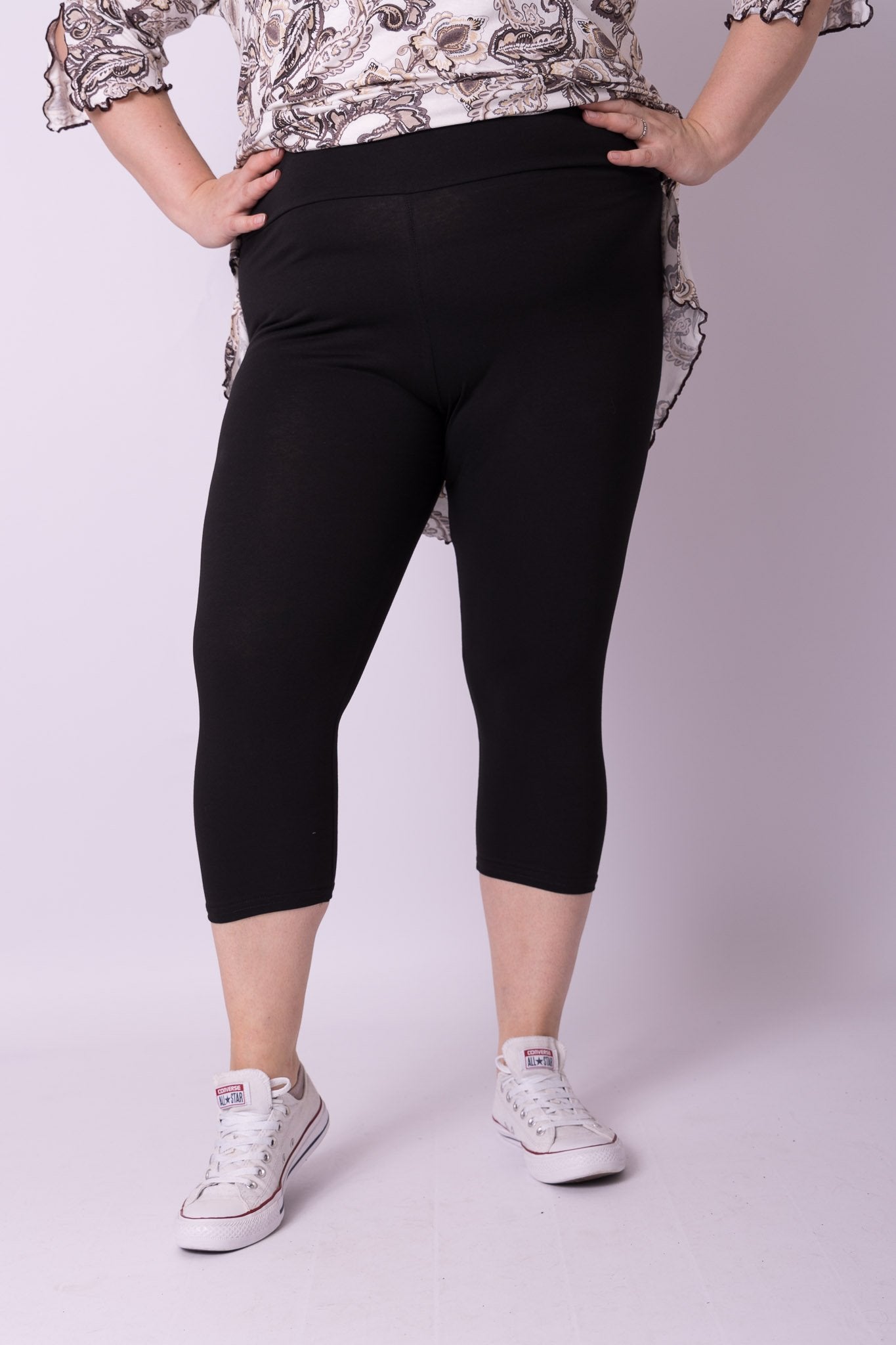 Legging DRIEKWART capri zwart brede tailleband katoen
