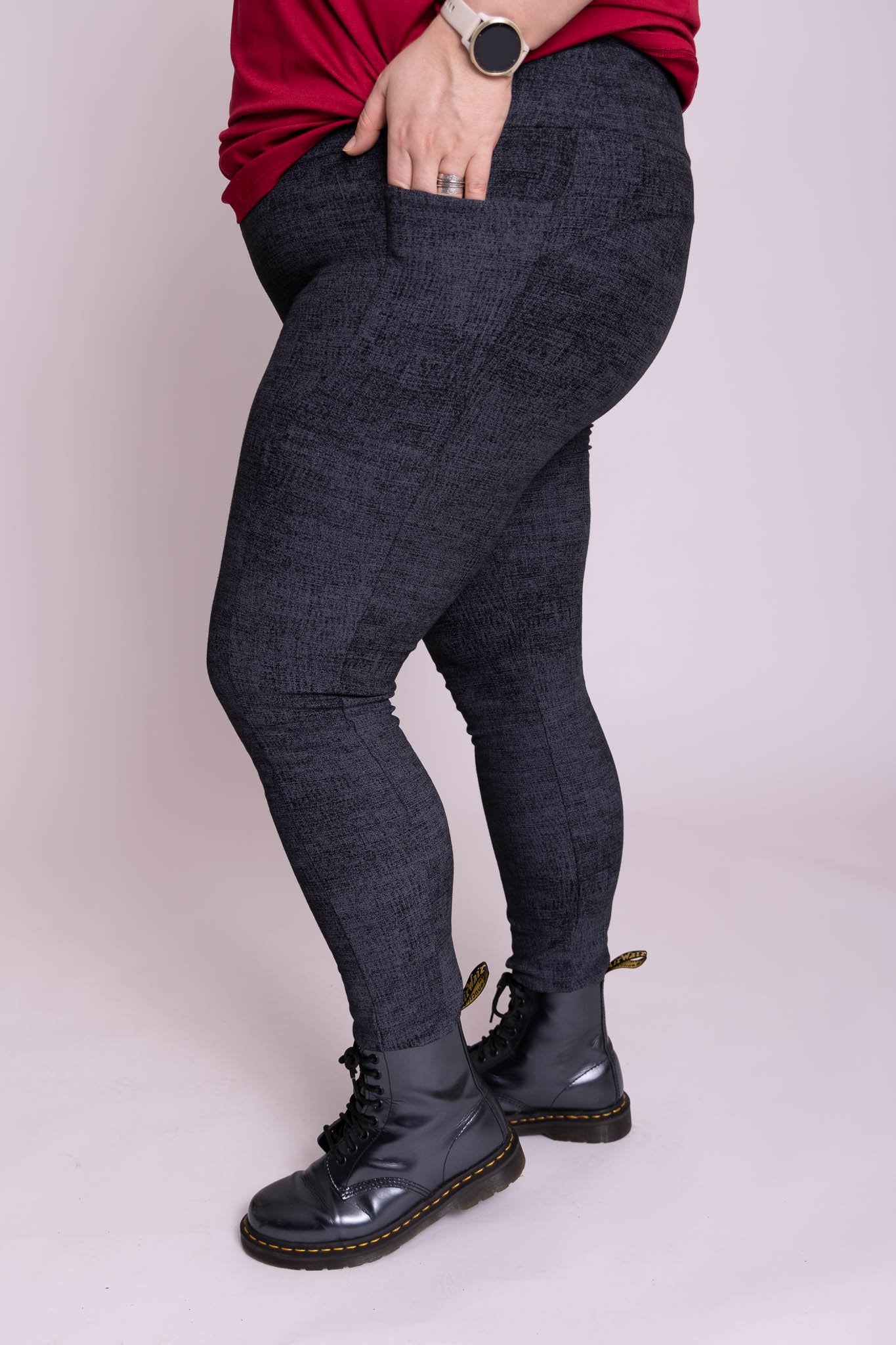 Winterlegging als broek met zakken in jeans look zwart t/m maat 60