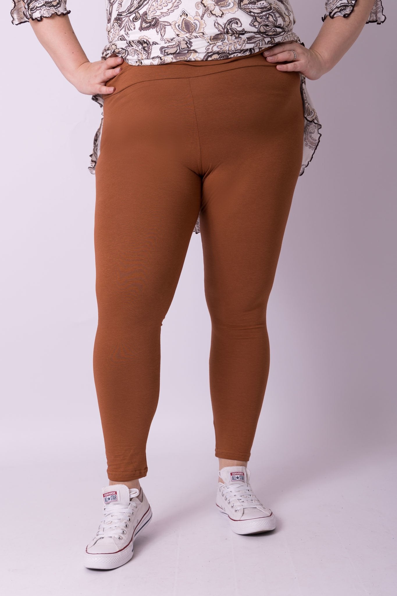 Legging brede tailleband roestbruin katoen