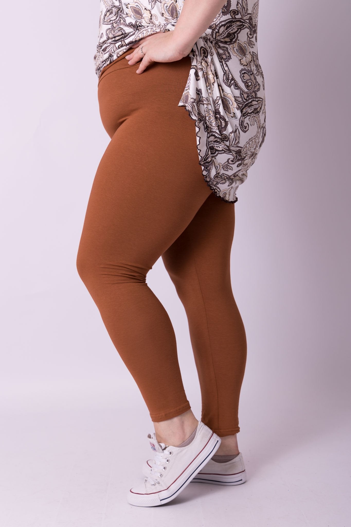 Legging brede tailleband roestbruin katoen
