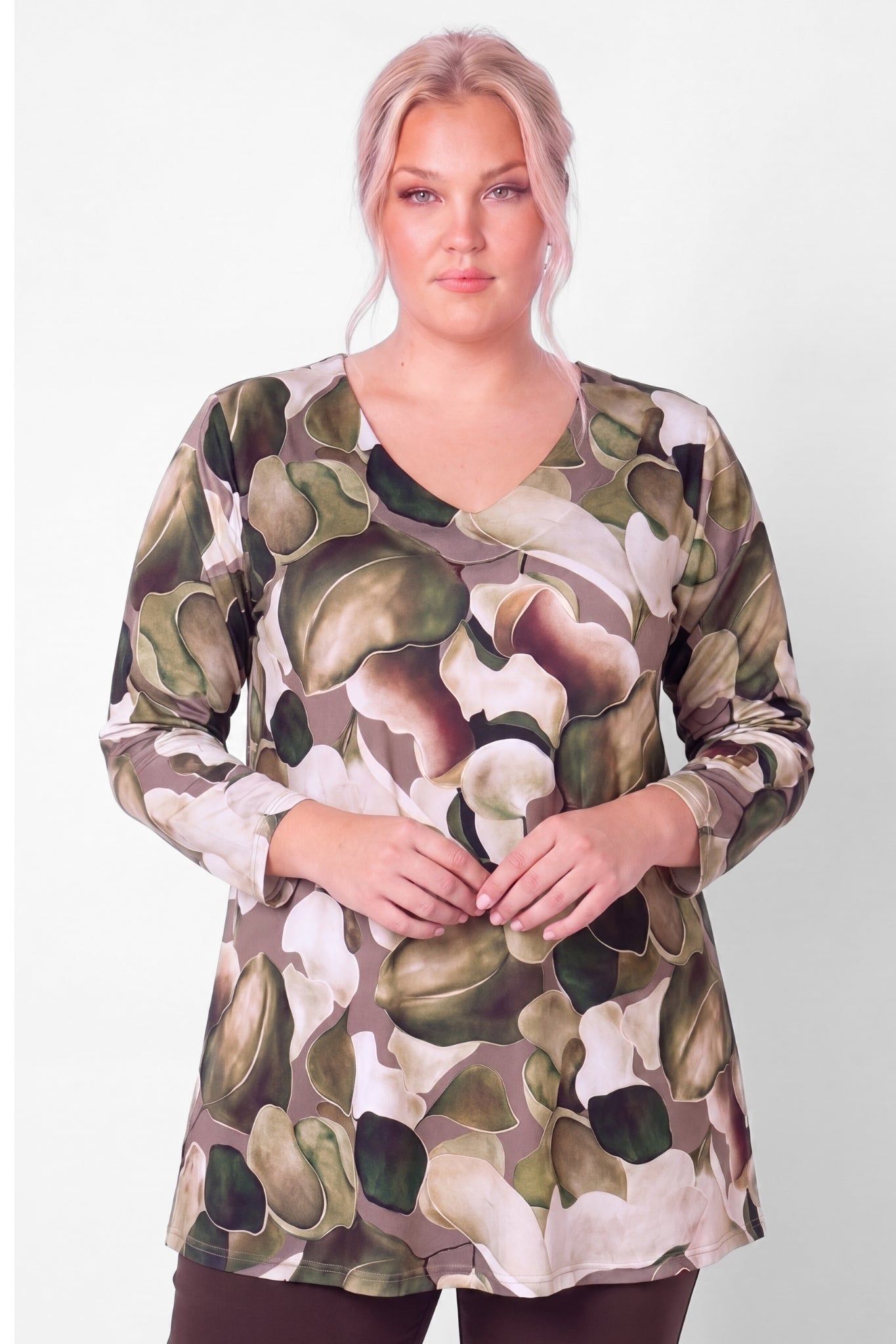 Longshirt Erna | Olive Stones | Recht Model | Soft Knit | Lange Mouw | 90cm