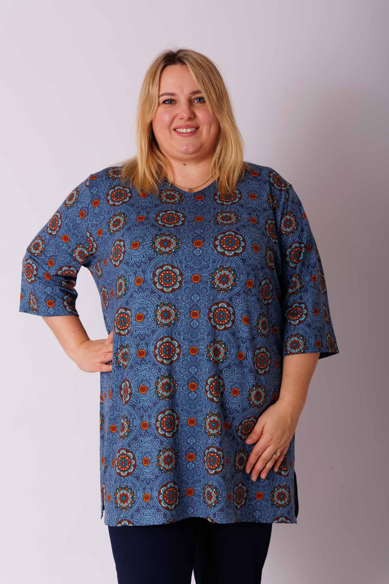 Shirt Eva caleidoscoop blauw viscose 90cm