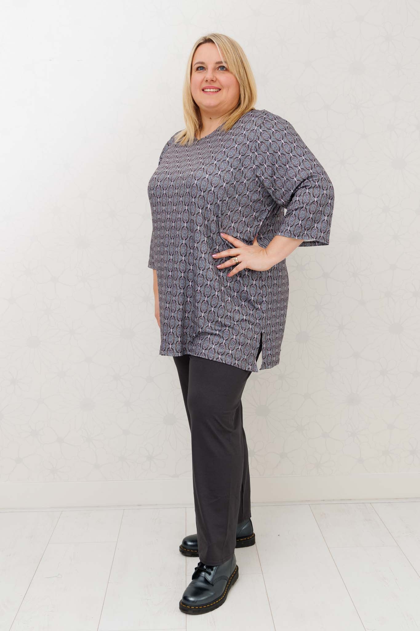 Shirt Eva grafiet-paars-bruin kettinkjes 90 cm kimo