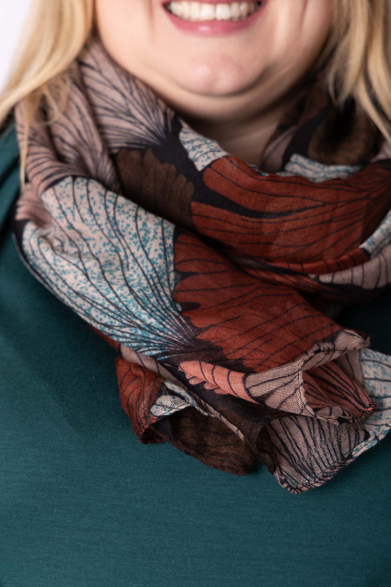 Sjaal bruine tinten en blauw