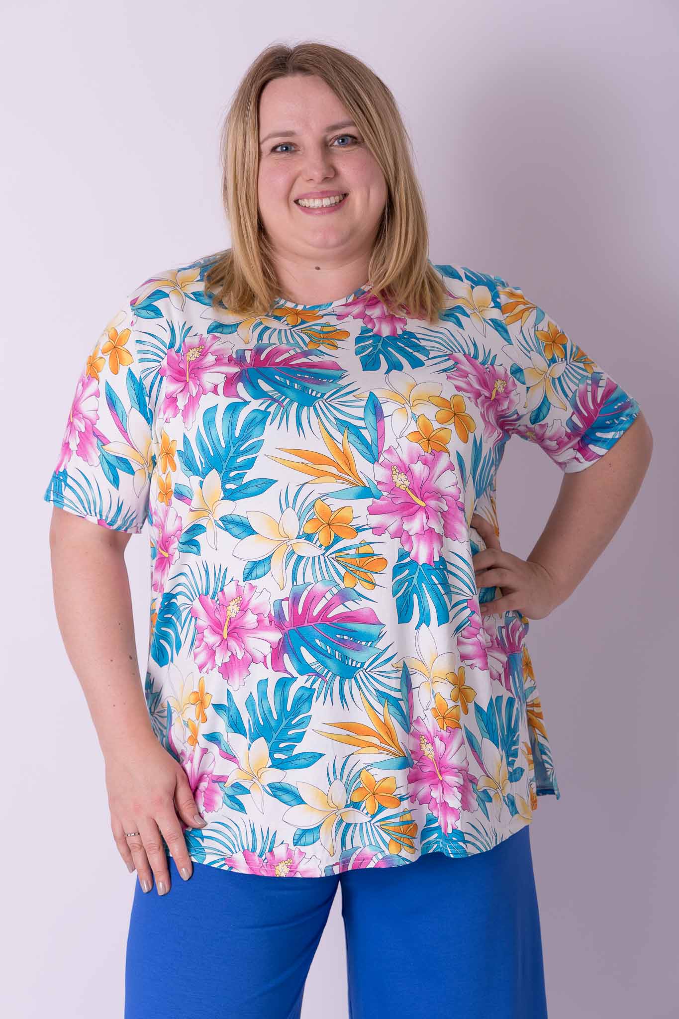 T-shirt Herma fuchsia roze bloemen 75-85 cm viscose