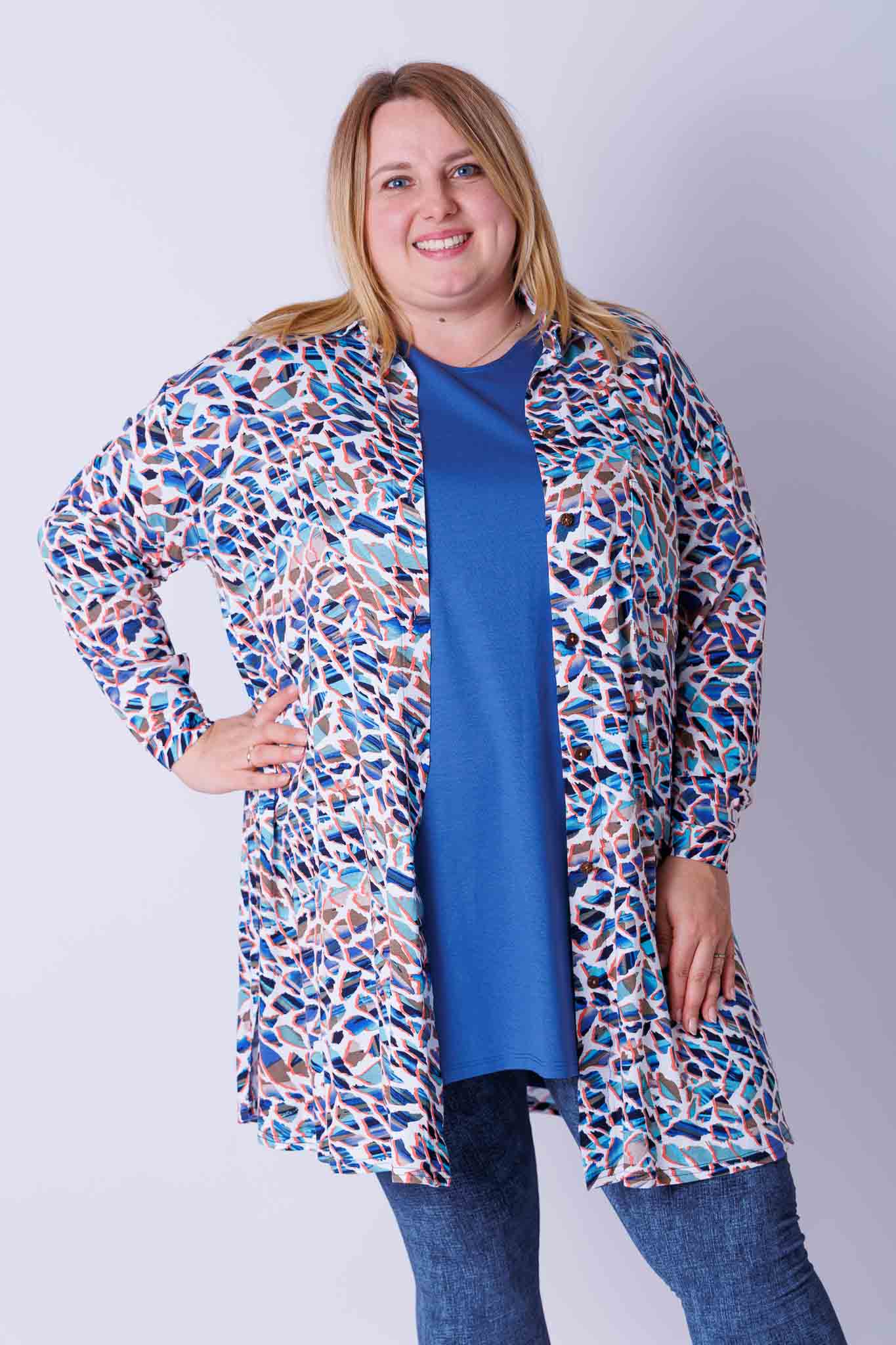 Lange A-lijn blouse Tonny mozaïek viscose 105 cm