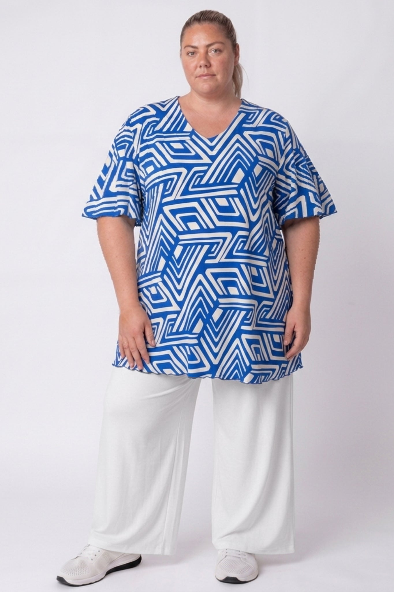 Top Karin 90cm | Cobalt Maze | Vlindermouw | Travelstof